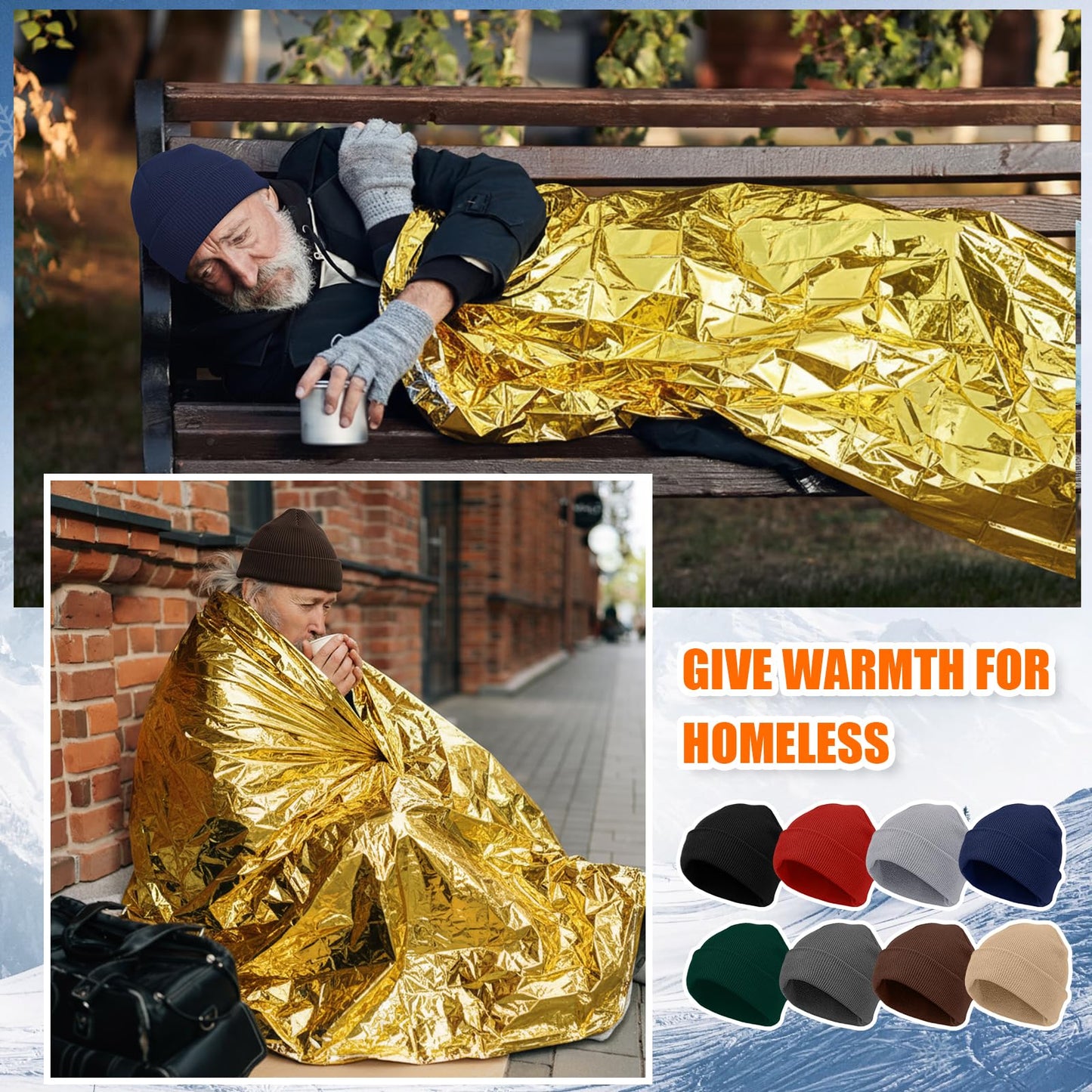 Shyyween 120 Pcs Emergency Blanket Beanie Hat Bulk Homeless Package Care Supplies Survival Kit for Cold Weather Outdoor Camping Hiking (Neutral)