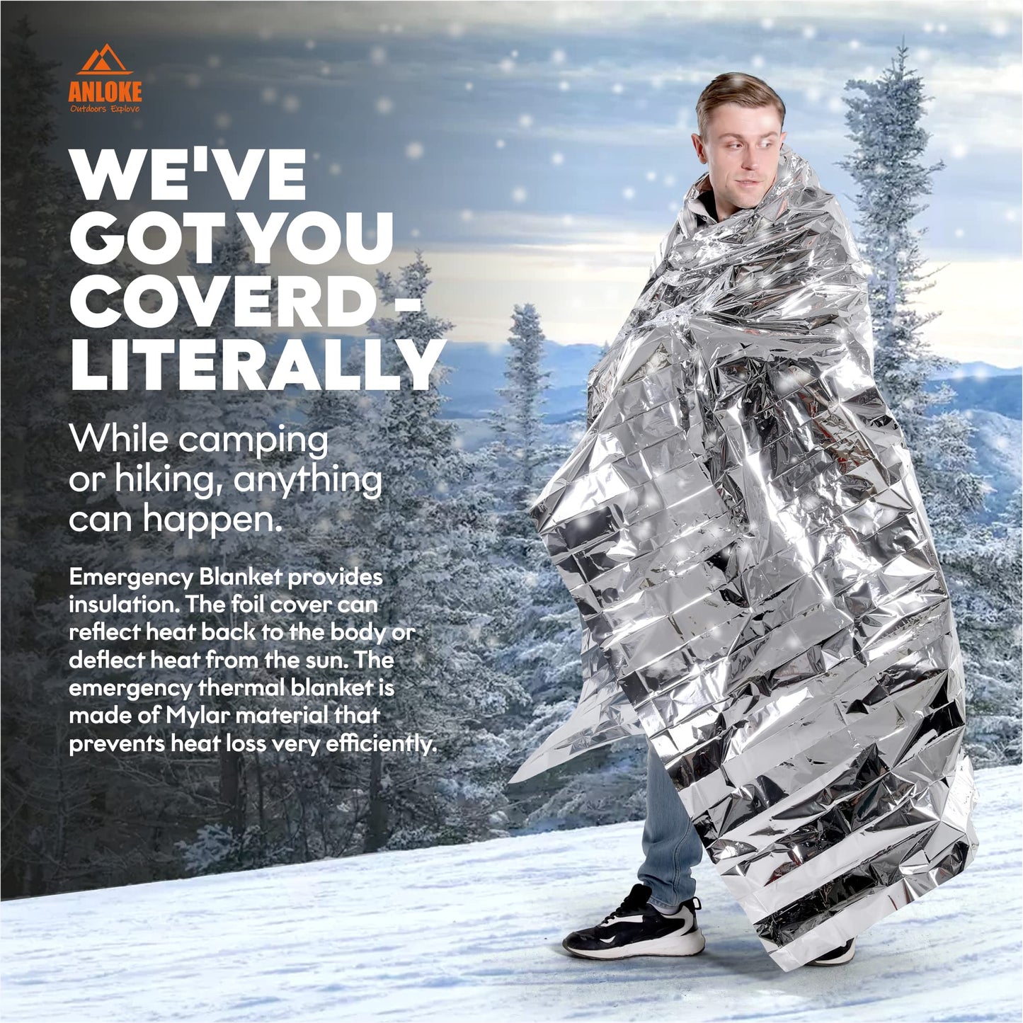 ANLOKE Emergency Blankets (10 Pack) - Plus Size Space Essential for Hiking Gear, Survival Kits & Emergency Kit