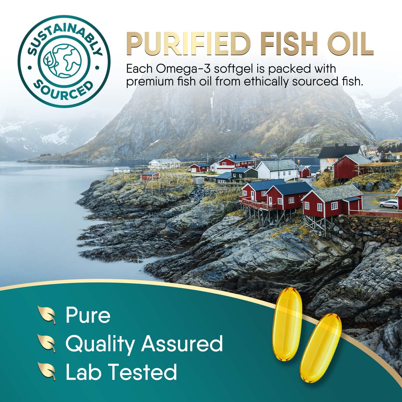 Omega 3 Fish Oil Supplement 2400 mg - Triple Strength EPA & DHA Fish Oil Omega 3, Essential Fatty Acids Supplement Softgels, Brain & Heart Health Support Supplements, Gluten Free Non-GMO, 120 Softgels - Medaid International