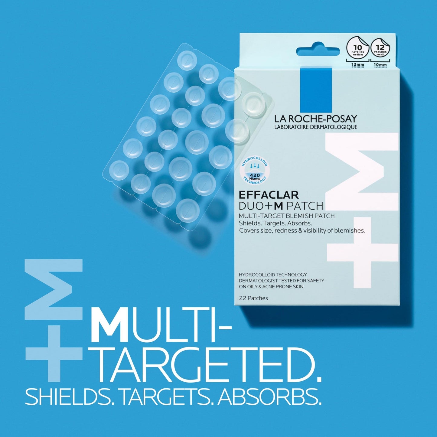 La Roche-Posay Effaclar Multi-Target Blemish Patches, Hydrocolloid Pimple Patches For Face Shields, Targets & Absorbs, Suitable Under Makeup, 22 Patches, 12 Small Size & 10 Medium Size - Medaid International