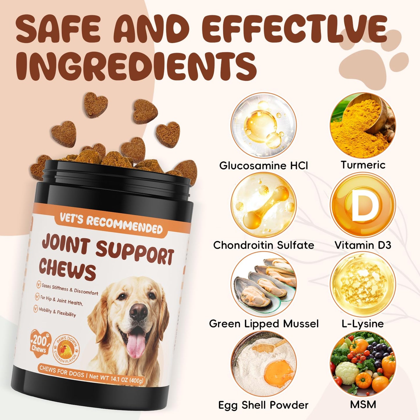 Glucosamine for Dogs Hip and Joint Supplement 200 PCS Glucosamine Chondroitin MSM for Dogs Hip & Joint Pain Relief Mobility Support for All Small Medium Large Breeds Chicken Flavor