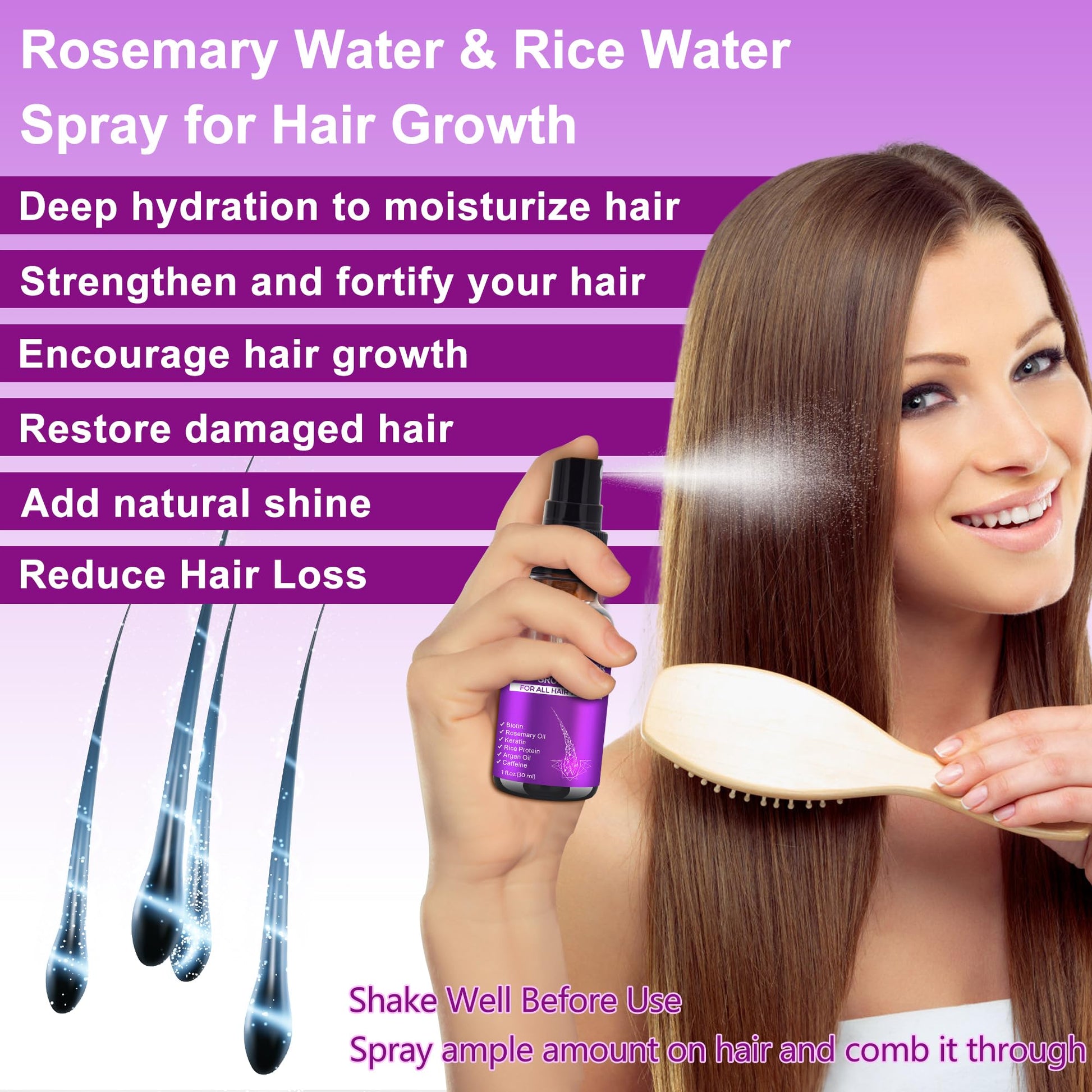Rosemary Oil Hair Growth Serum W/Rosemary Water & Rice Water Spray Hair Growth,Biotin Castor Oil Argan Oil Caffeine Keratin Reduce Hair Loss,Restore Dry Damaged Hair Regrowth Treatments for Women Men - Medaid International