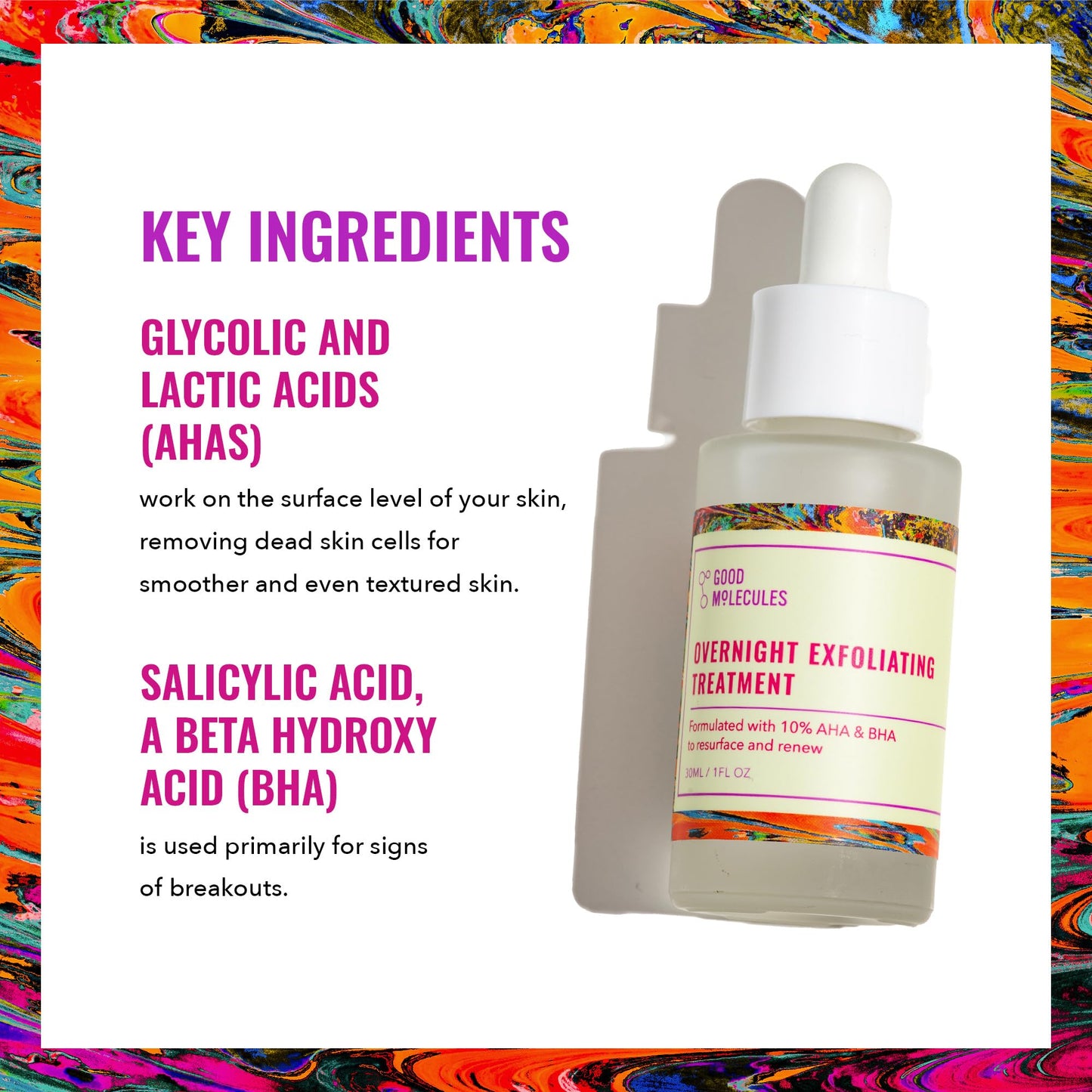 Good Molecules Overnight Exfoliating Treatment - Face Exfoliator with AHA & BHA Lightweight Formula - Pore Minimizer, Facial Skin Care with Glycolic & Salicylic Acid - Medaid International