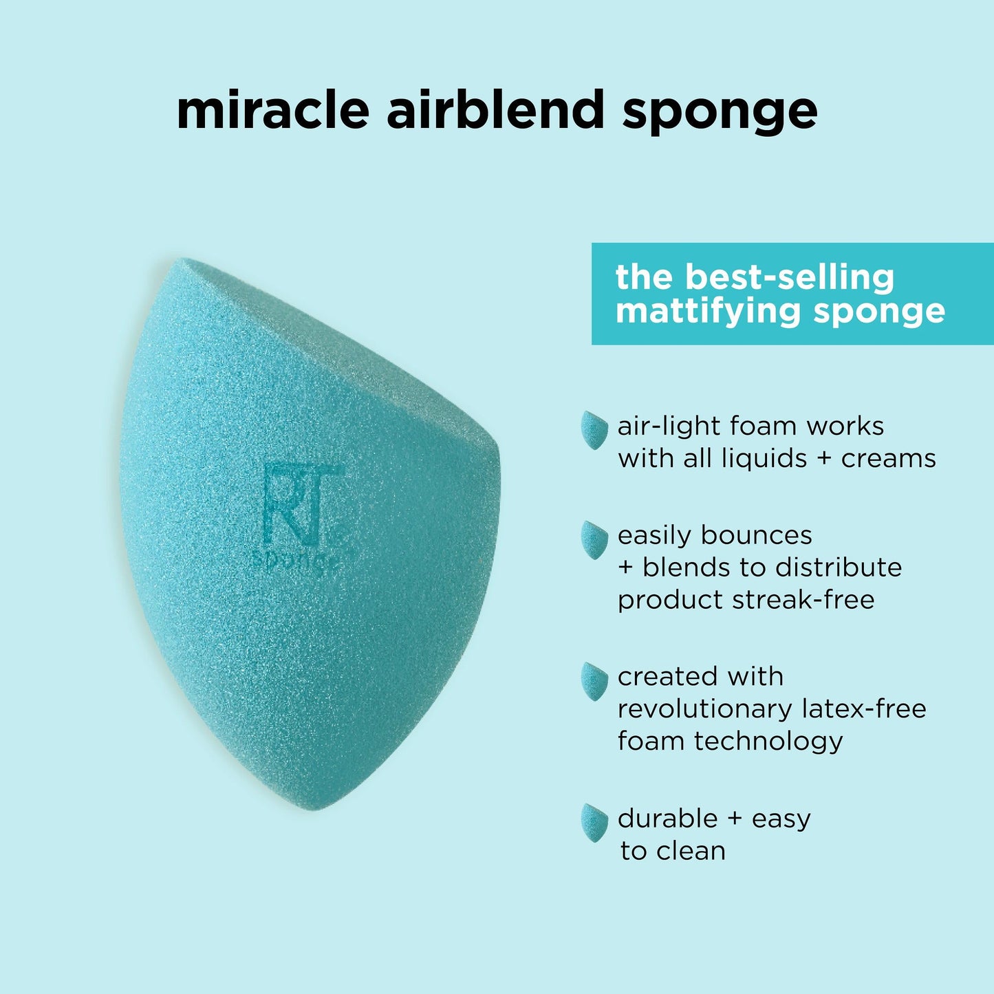 Real Techniques Miracle Airblend Sponge, Matte Makeup Blending Sponge, For Liquid, Cream, & Powder Products, Offers Medium To Full Coverage, Foundation Sponge, Latex-Free Foam, 1 Count - Medaid International