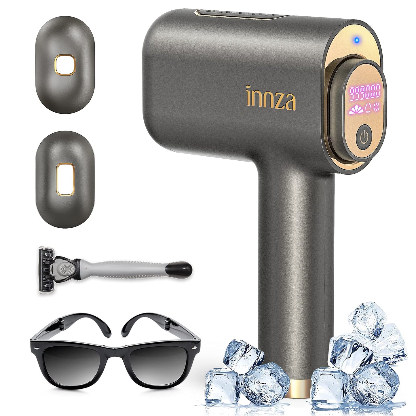 INNZA Laser Hair Removal Device with Sapphire Ice Cooling Function,Upgraded 999999 Flashes IPL Hair Removal Permanent for Women and Men,Depiladora Laser for Facial,Body, Bikini Line,Corded - Medaid International