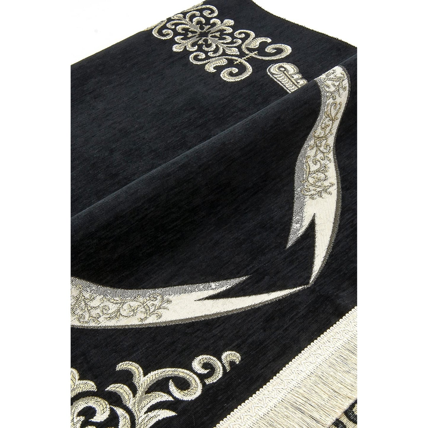 Lux Muslim Prayer Rug with Imam Ali Sword Zulfiqar Design | Janamaz | Sajadah | Soft Islamic Prayer Rug | Islamic Gifts | Prayer Carpet Mat, Chenille Fabric, Black - Medaid International