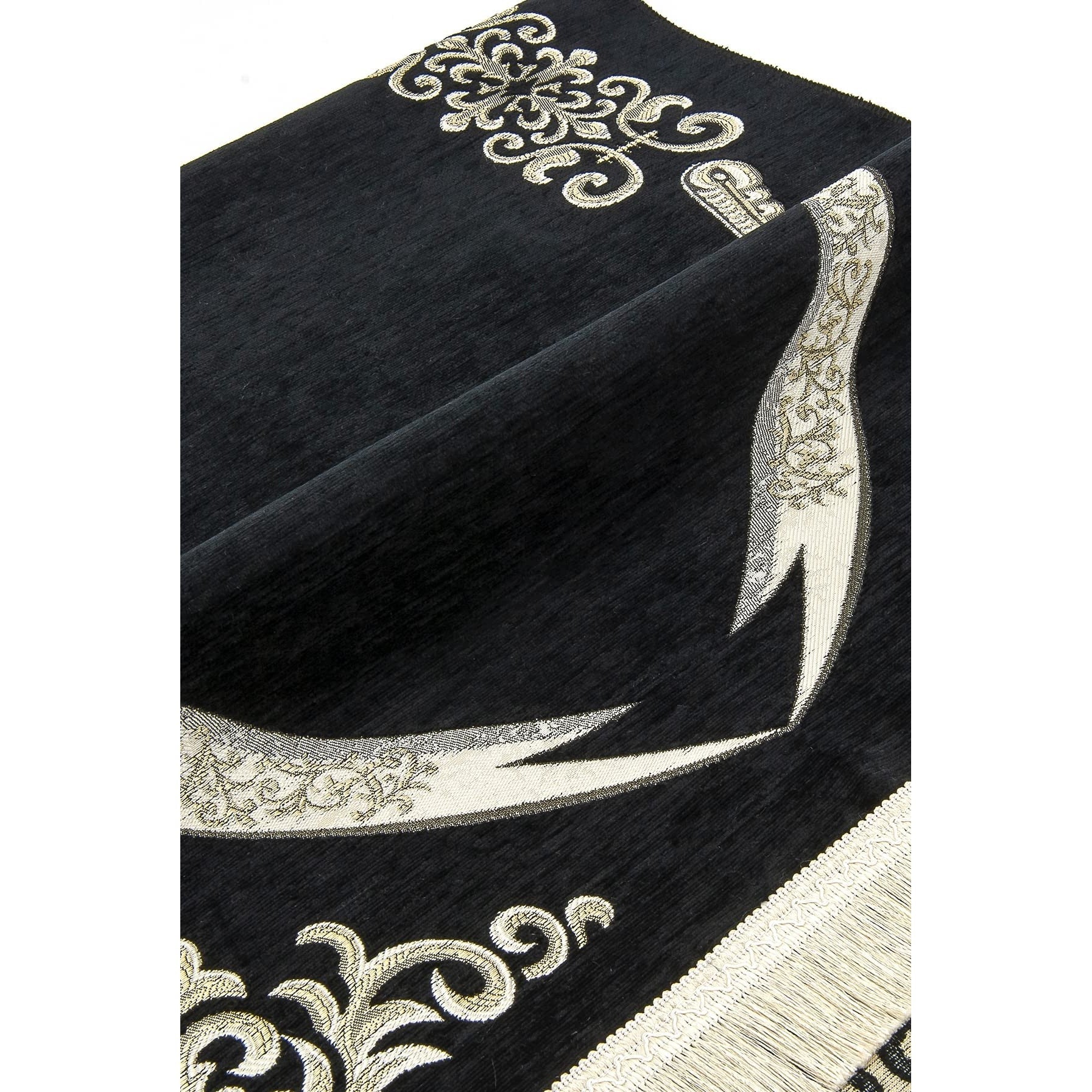 Lux Muslim Prayer Rug with Imam Ali Sword Zulfiqar Design | Janamaz | Sajadah | Soft Islamic Prayer Rug | Islamic Gifts | Prayer Carpet Mat, Chenille Fabric, Black - Medaid International