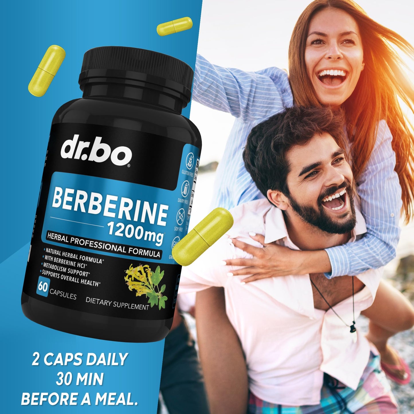 Berberine Supplement Capsules - 1200mg Berberine HCL Supplement for Healthy Metabolic Support - Premium Natural Complex for Women & Men, Pure Support Capsules Supplements - 60 Pills - Medaid International