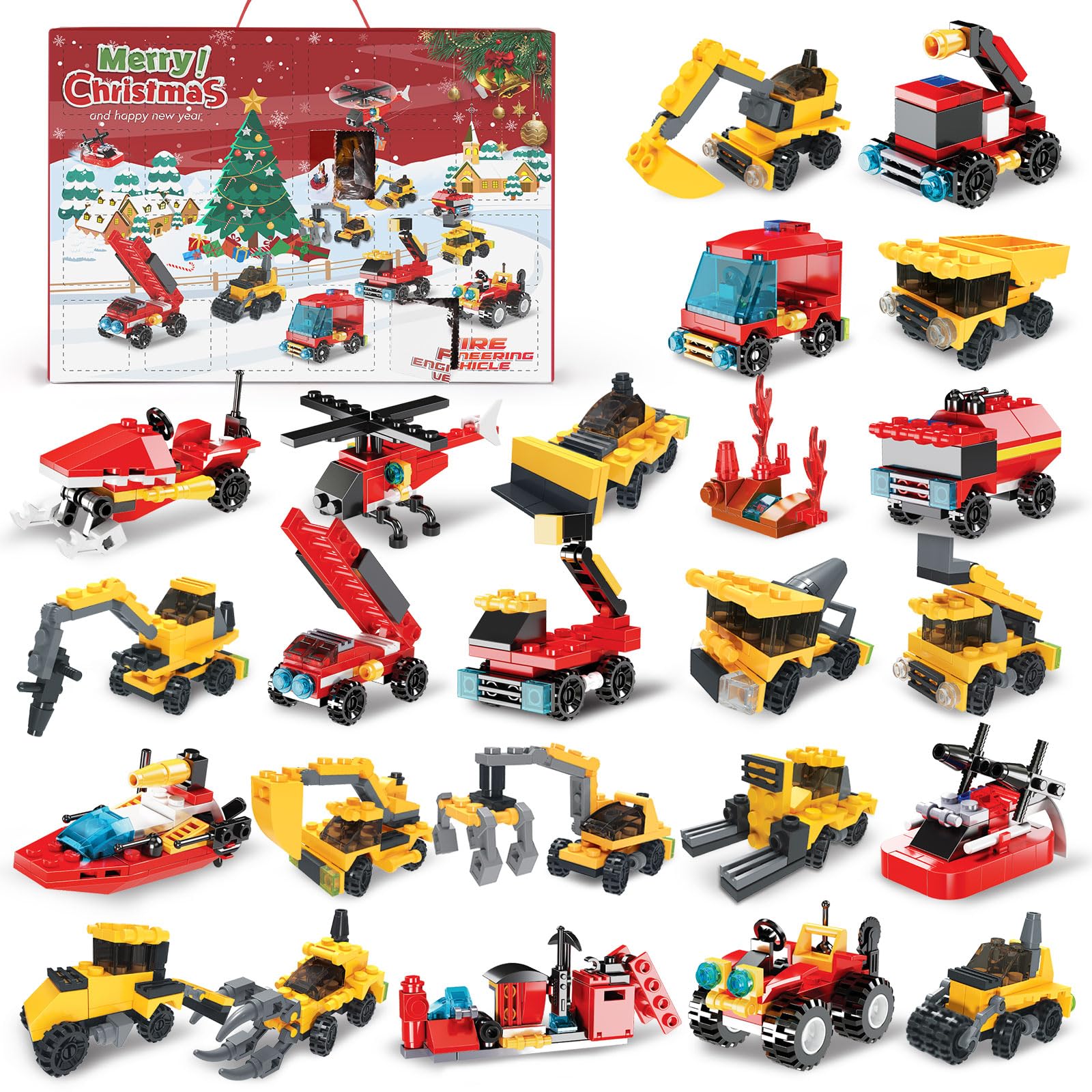 Fire Truck and Construction Play Vehicles Building Blocks Advent Calendar, 24 Days Christmas Countdown Calendar for Kids Boys - Medaid International