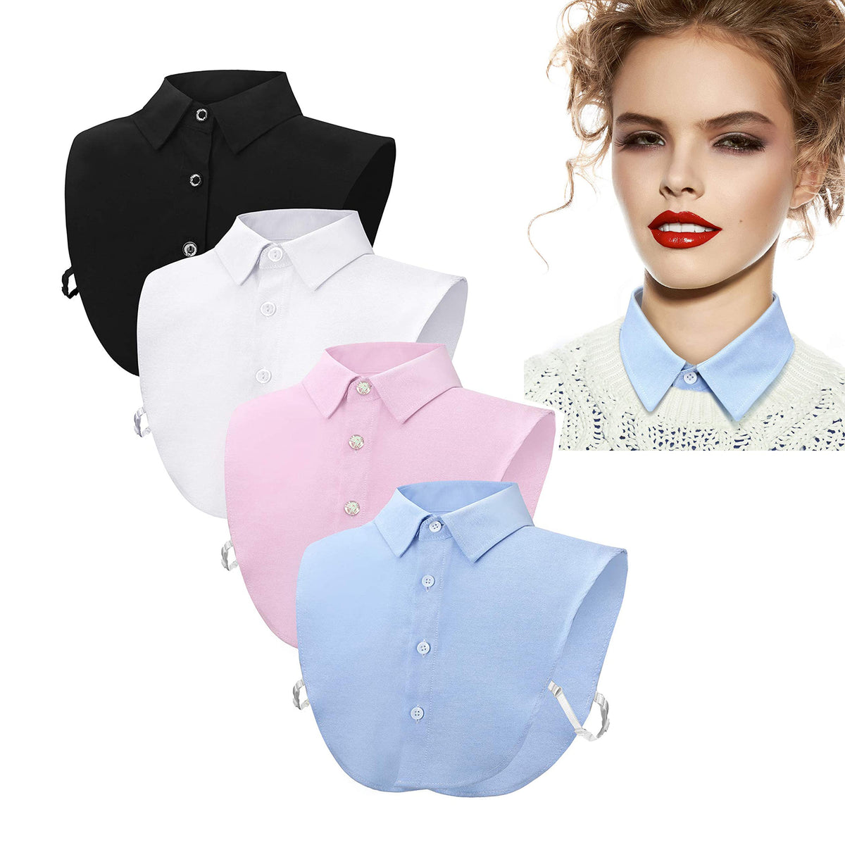 3 Pack Fake Collars, KASTWAVE White Detachable Turtleneck Dickey Collar Black Half Shirts False Top Mock Blouse Ladys Shirt Joker Decorative Cuff Cotton Choker Tie Lapel Point