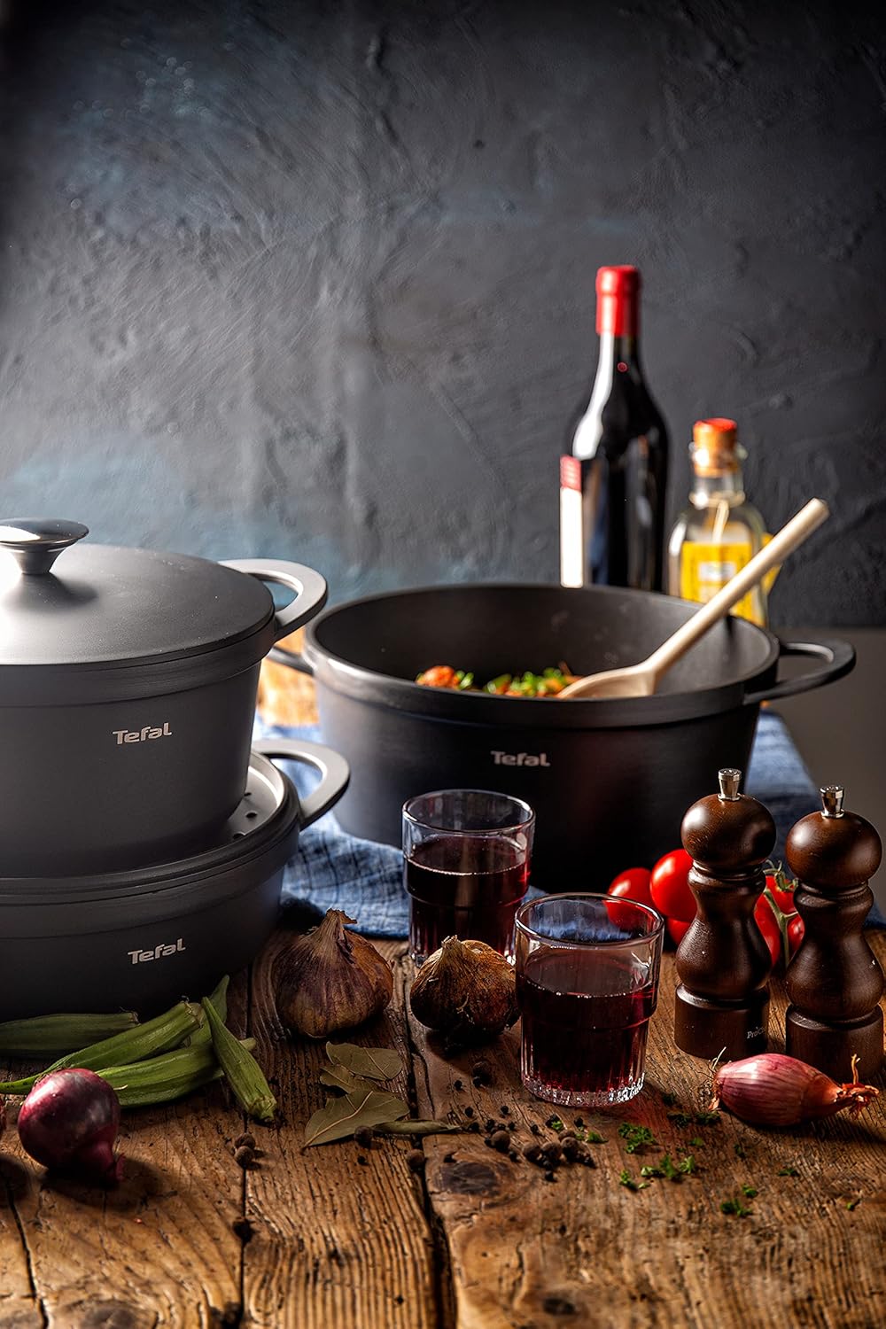 TEFAL Trattoria Set 3 Casseroles 20, 24, 28cm Cast Alum Oven 250°C