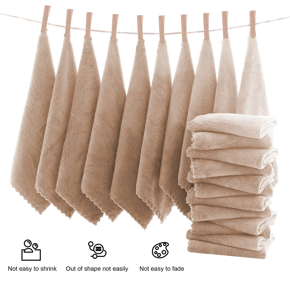 KASTWAVE Ultra Soft Premium Washcloths Set - 12 x 12 inches - 24 Pack - Quick Drying - Highly Absorbent Coral Velvet Bathroom (Khaki, 12 x 12 Inch)