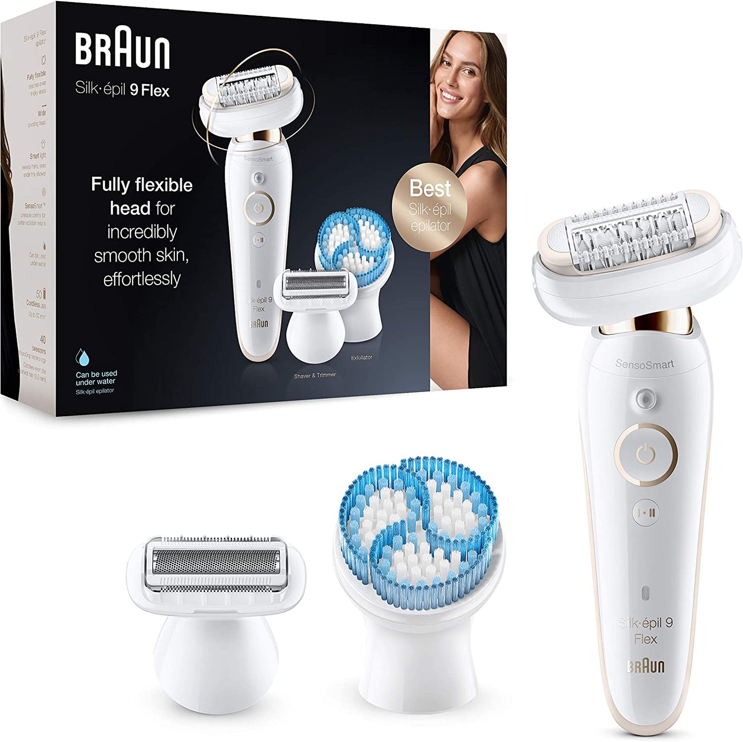 Braun Silk-épil 9 Flex 9010 Wet & Dry epilator with 6 extras incl. deep body exfoliation brush