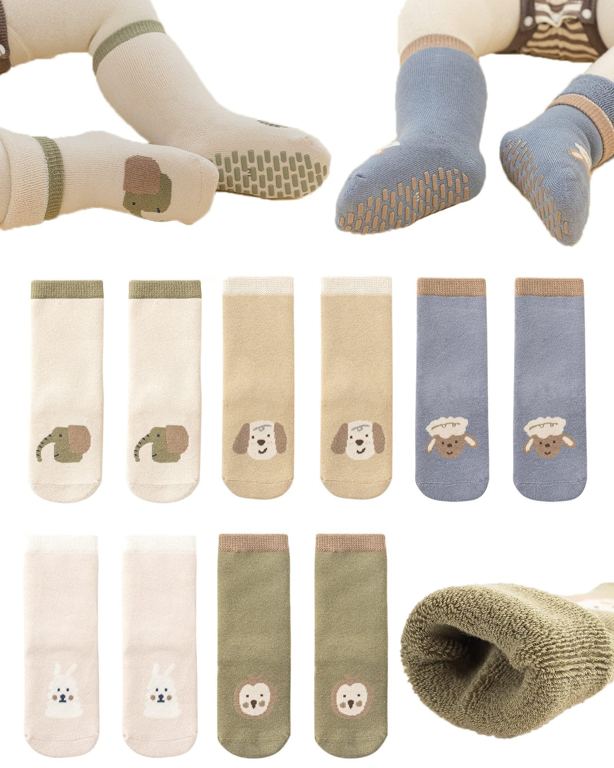 TERRIFI Baby Non-skid Grip Socks Toddler Socks Anti Skid Slipper Crew Socks for Girls Boys Infant Newborn, 6 Pairs, S Size, 0-12 months infant