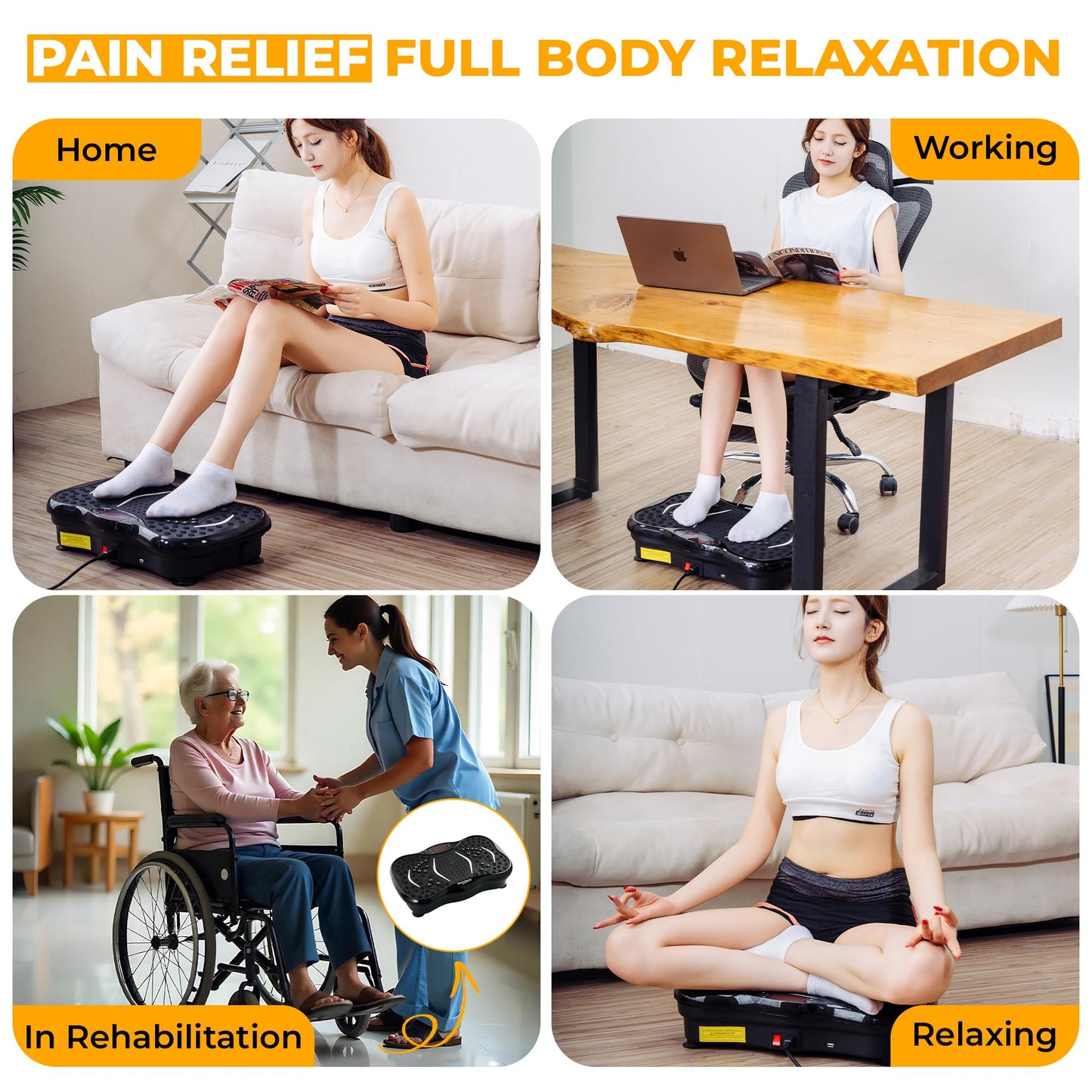 GymAora Vibration Plate Exercise Machine for Whole Body Workout, 330 LBs Lymphatic Drainage Machine for Weight Loss, 120 Adjustable Speed Vibration Platform w/Resistance Bands & Bulit-in-USB Speaker