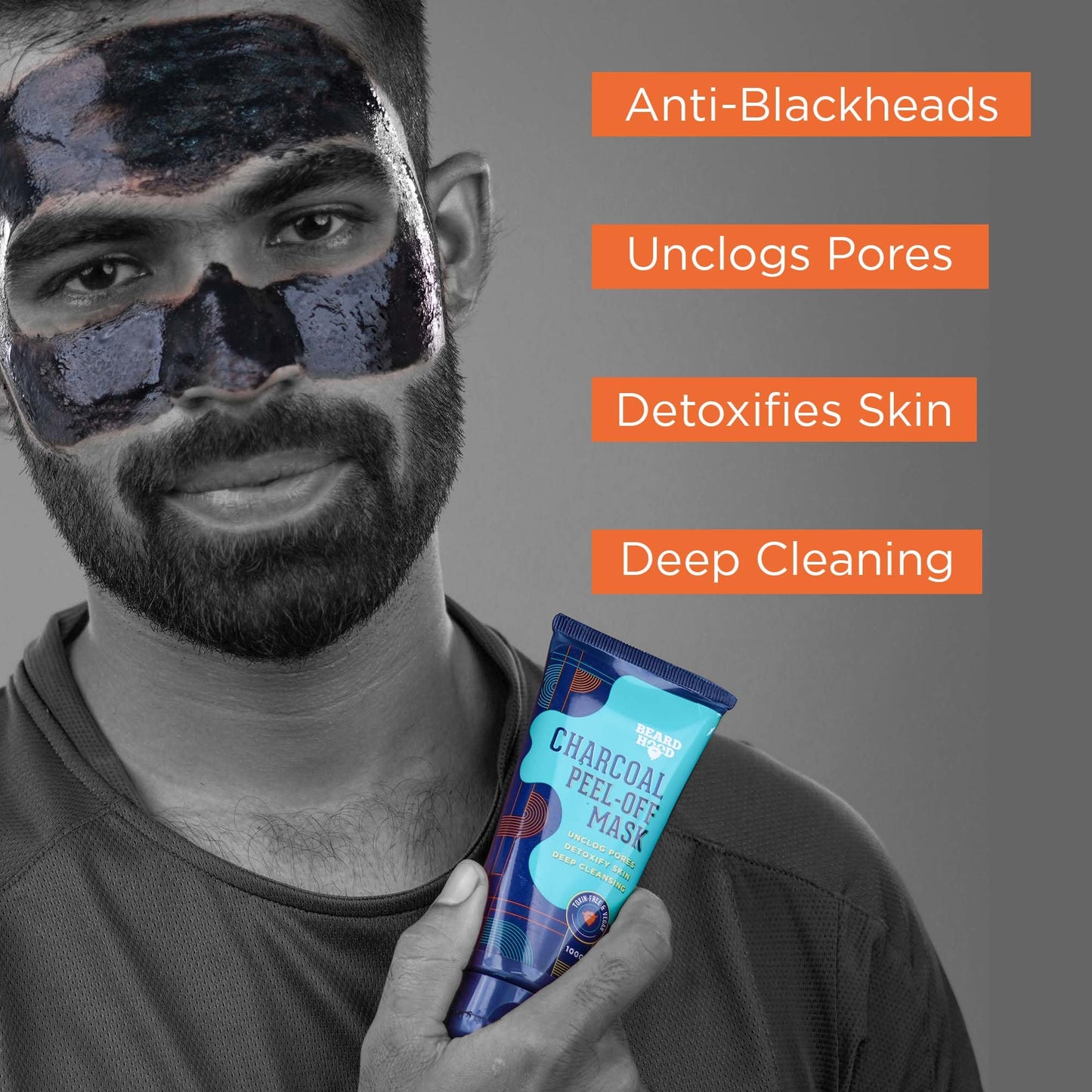 BEARDHOOD Charcoal Peel Off Mask | Skin Detox & Instant Glow | Benefits of Rosemary Oil & Eucalyptus Oil 3.5 Ounce/100Gram - Medaid International