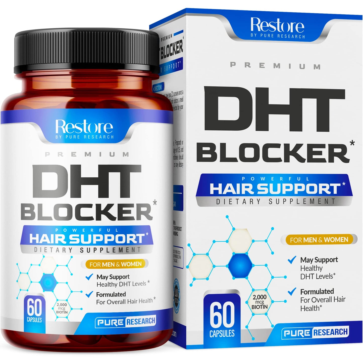 DHT Blocker Hair Growth Support Supplement - Saw Palmetto + Hair Vitamins for Women & Men - Supports Healthy Hair Growth & Thick & Strong-Hair - May Support Healthy DHT Levels - Low Loss Capsules - Medaid International