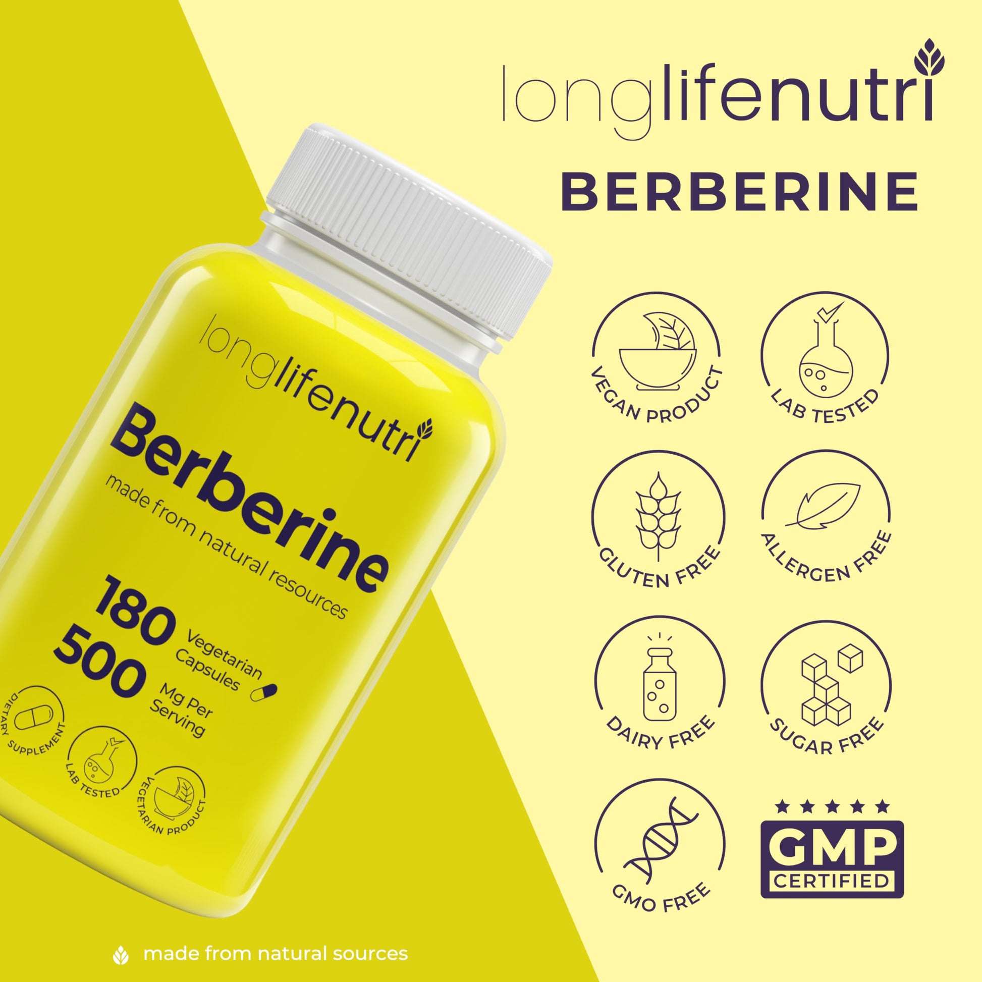 Berberine 500mg HCL Extract – from Berberis Aristata Vulgaris, 180 Vegetarian Capsules, Digestive Supplement for Overall Well-Being, 6-Month Supply, Non-GMO,1000mg per Serving, GMP Certified, USA Made - Medaid International