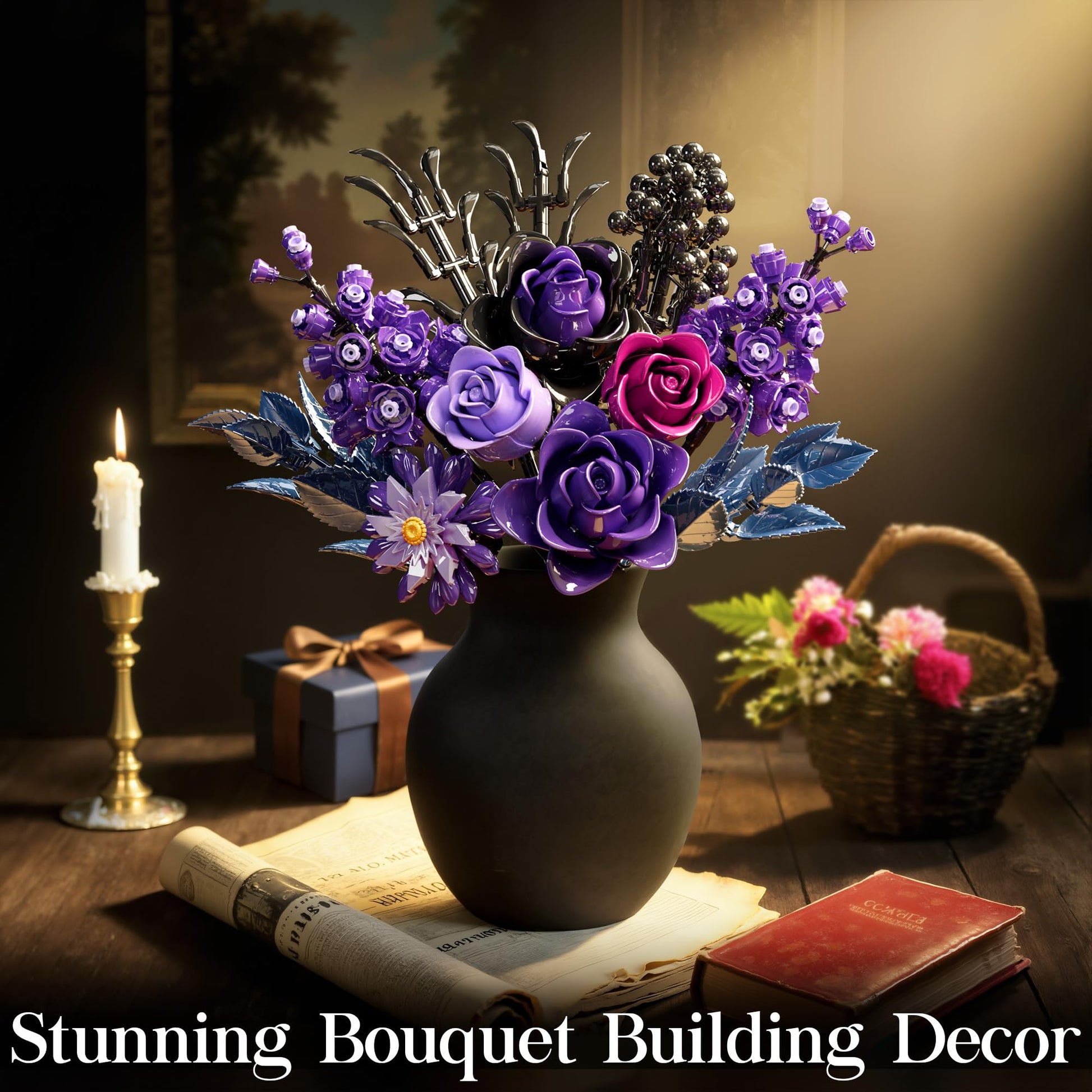 Qinline Purple Rose Advent Calendar 2025 for Adults Teens Kids - Christmas Flower Bouquet Building Blocks 24 Day Countdown Calendar Artificial Botanical Collectio Halloween Home Decor Gifts for Women - Medaid International