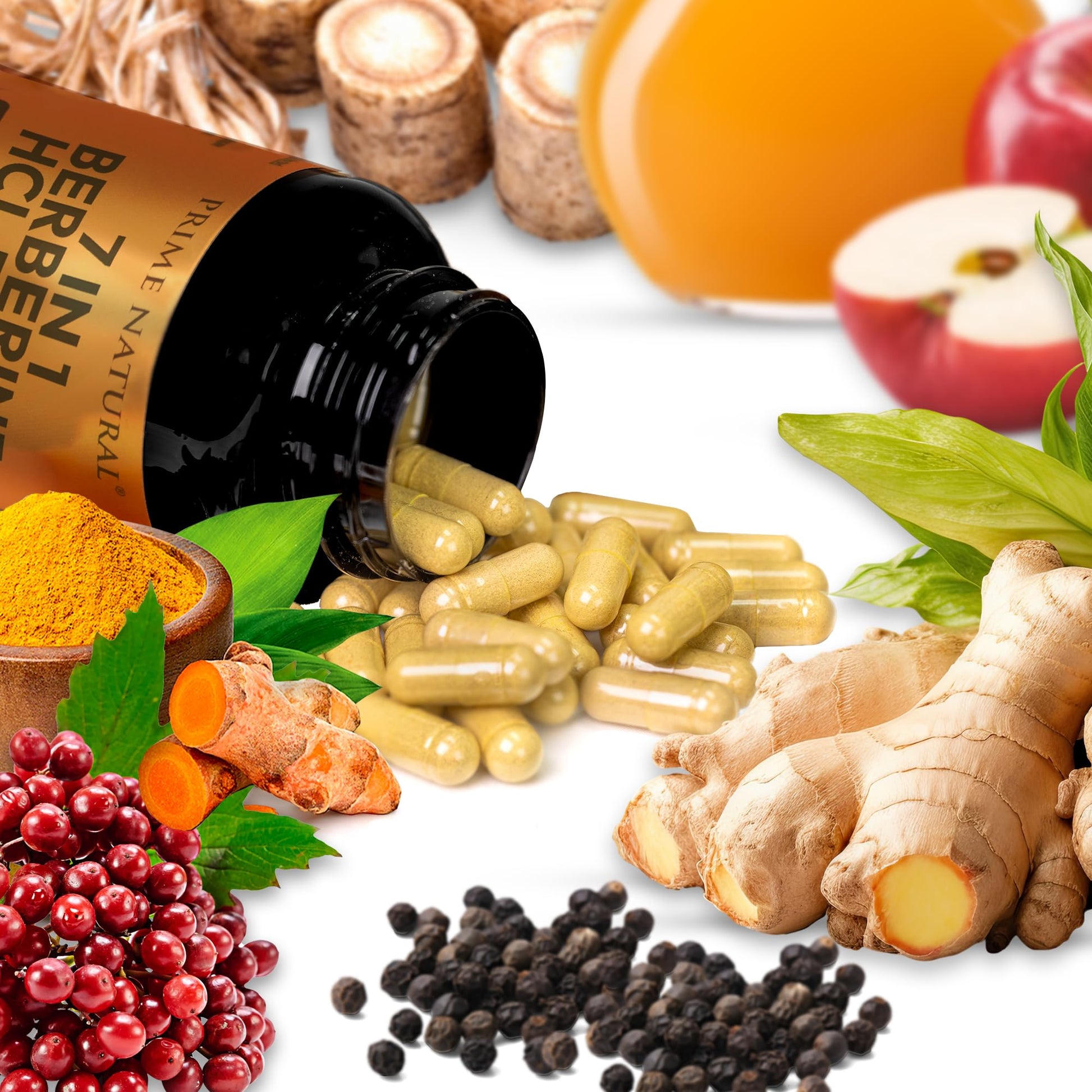 PRIME NATURAL Berberine HCl 600mg Organic Ceylon Cinnamon 400mg Organic Turmeric 200mg Organic Ginger 130mg Organic Apple Cider Vinegar 65mg Goldenseal Root 6.5mg Bioperine 3mg | 60 Capsules - Medaid International