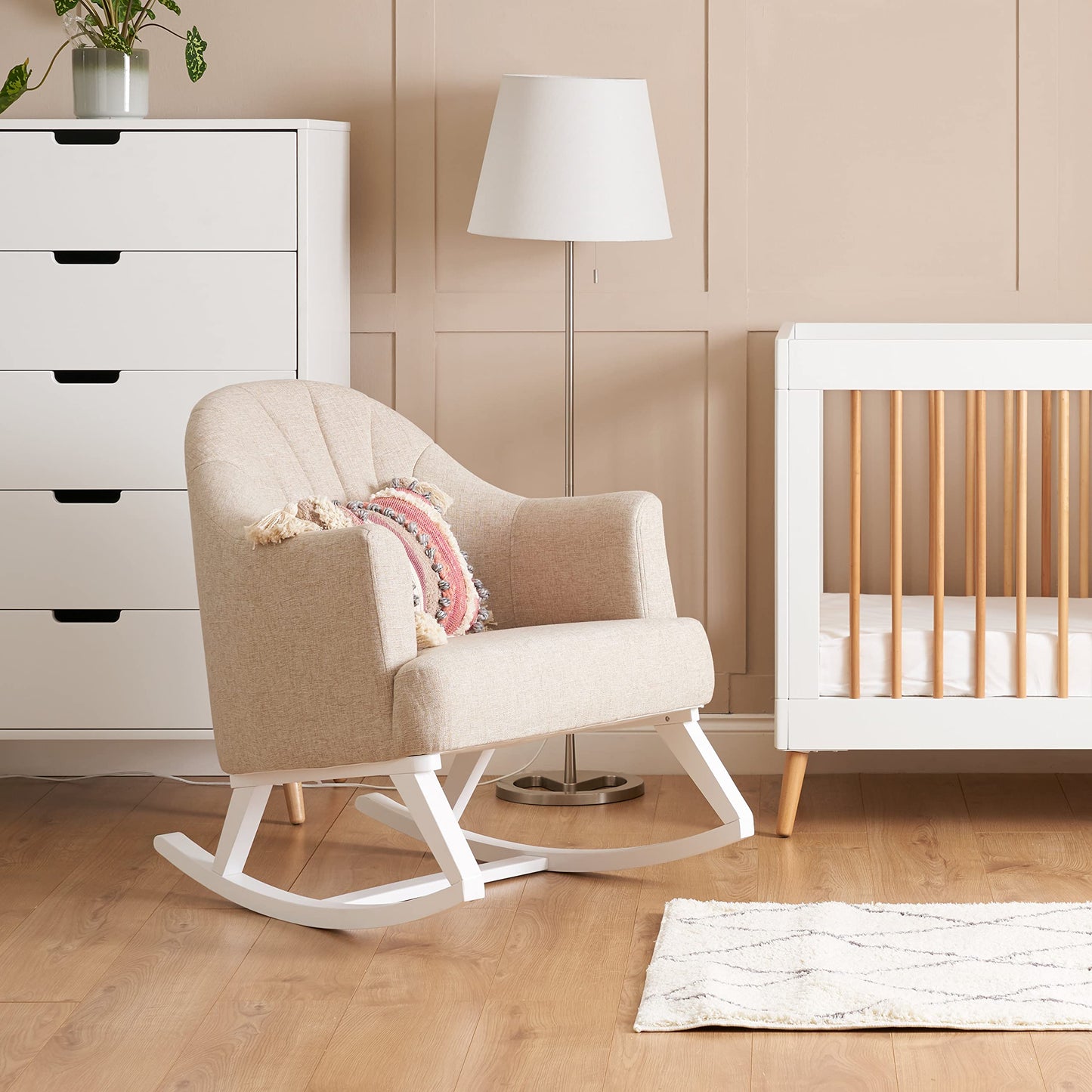 Miila Rocking Sofa Oatmeal Beige Wooden Glider Chair
