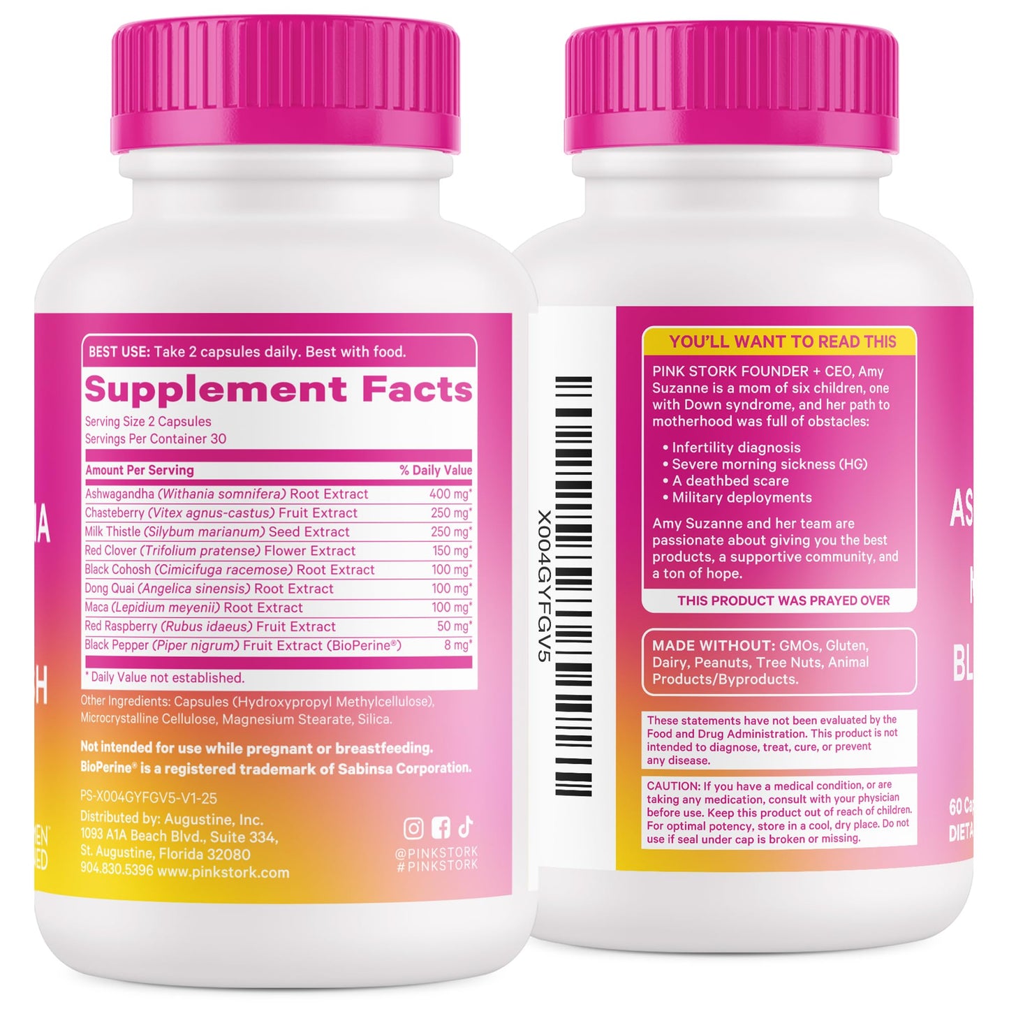 Pink Stork Ashwagandha, Maca Root & Black Cohosh Natural Perimenopause & Hormone Balance Supplement for Women – Mood, Stress, Adrenal, & Cortisol Support - 60 Capsules - Medaid International