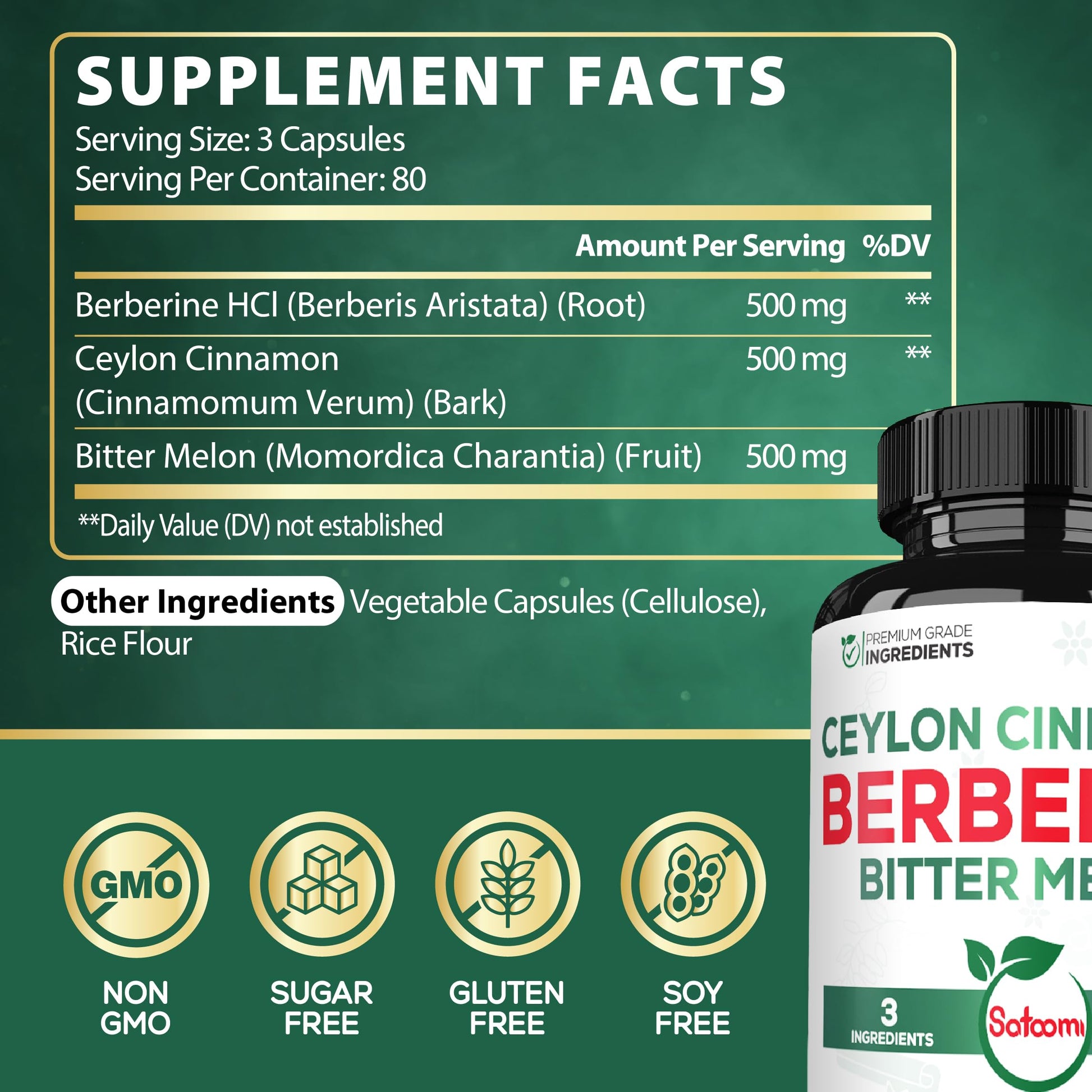 Berberine 1500mg Supplement with Organic Ceylon Cinnamon Bark & Bitter Melon - 240 Vegan Capsules for 80 Servings - Immune System, Heart Health, Body Management & Digestion Support - Medaid International