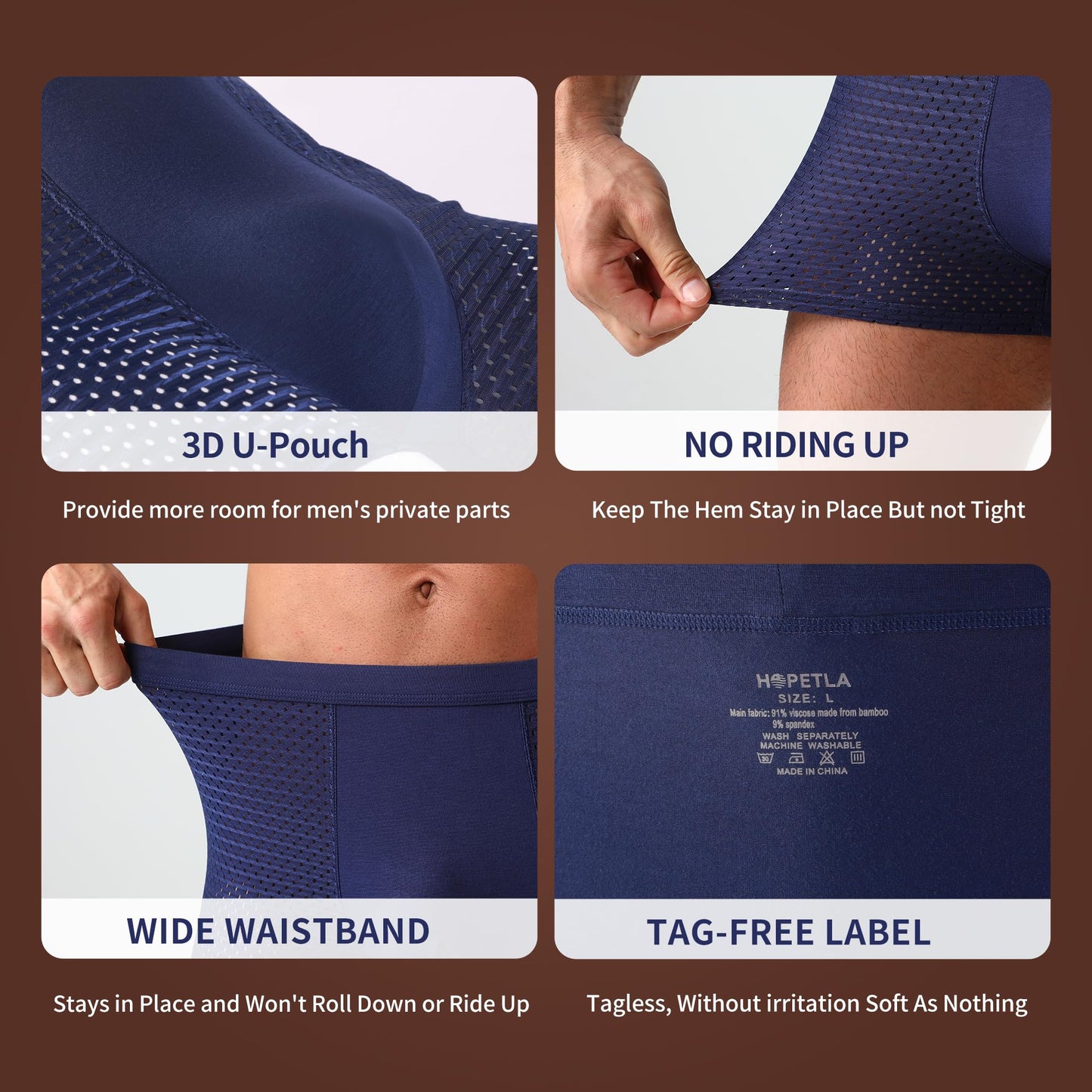 HOPETLA Upgrade Bamboo Boxer Briefs Breathable Mens Underwear Soft Comfortable Moisture- Wicking with Pouch Underwear for Men 5 Pack(Large) - Medaid International