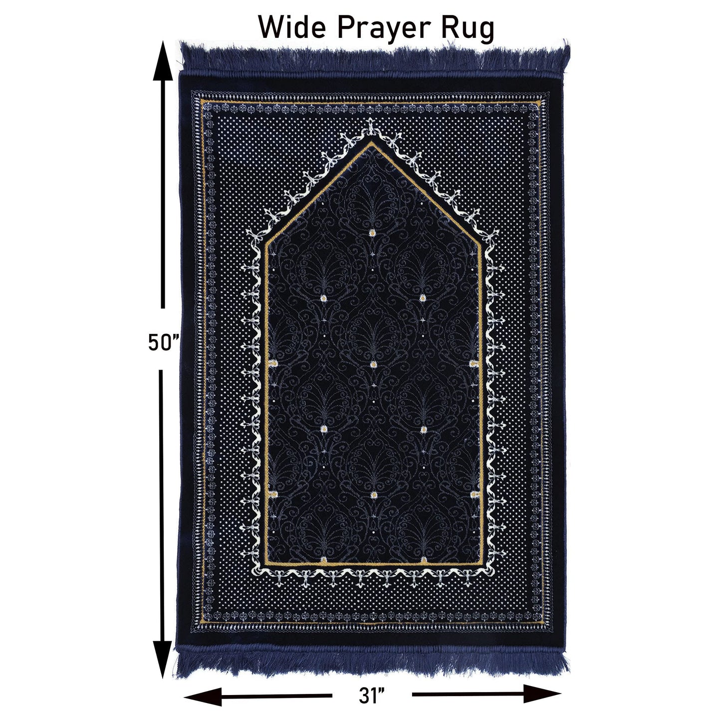 Modefa Turkish Islamic Velvet Prayer Rug - Thick & Wide Soft Praying Carpet - Large Traditional Muslim Salah Mat - Ramadan & Eid Gift - with Car Hanger - Double Plush Topkapi (Blue) - Medaid International