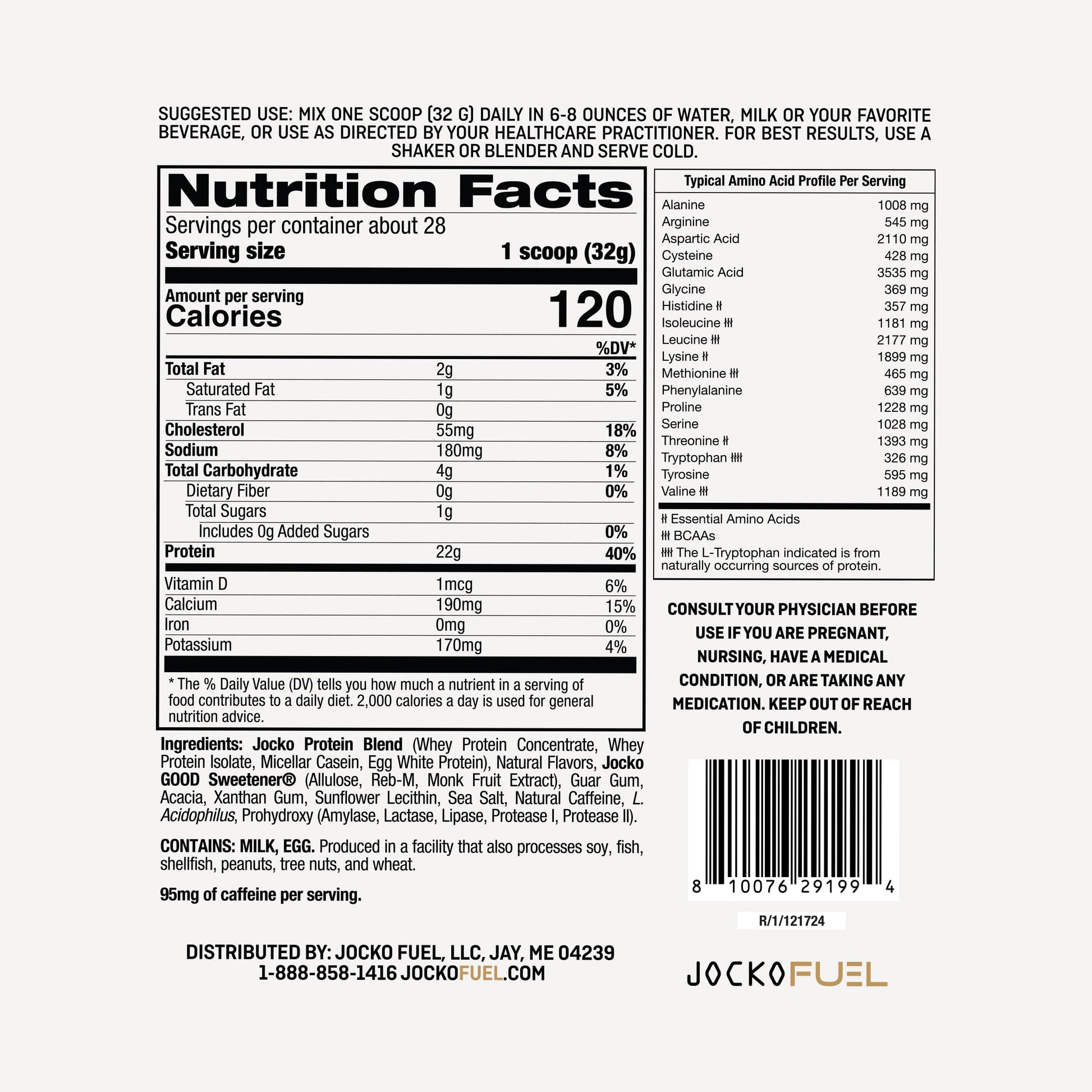 Jocko Fuel Mölk Whey Protein Powder 22g Protein - 95mg of Caffeine - Low Sugar Monk Fruit Blend - Muscle Recovery & Growth, Packaging May Vary (28 Servings, Coffee & Donuts) - Medaid International