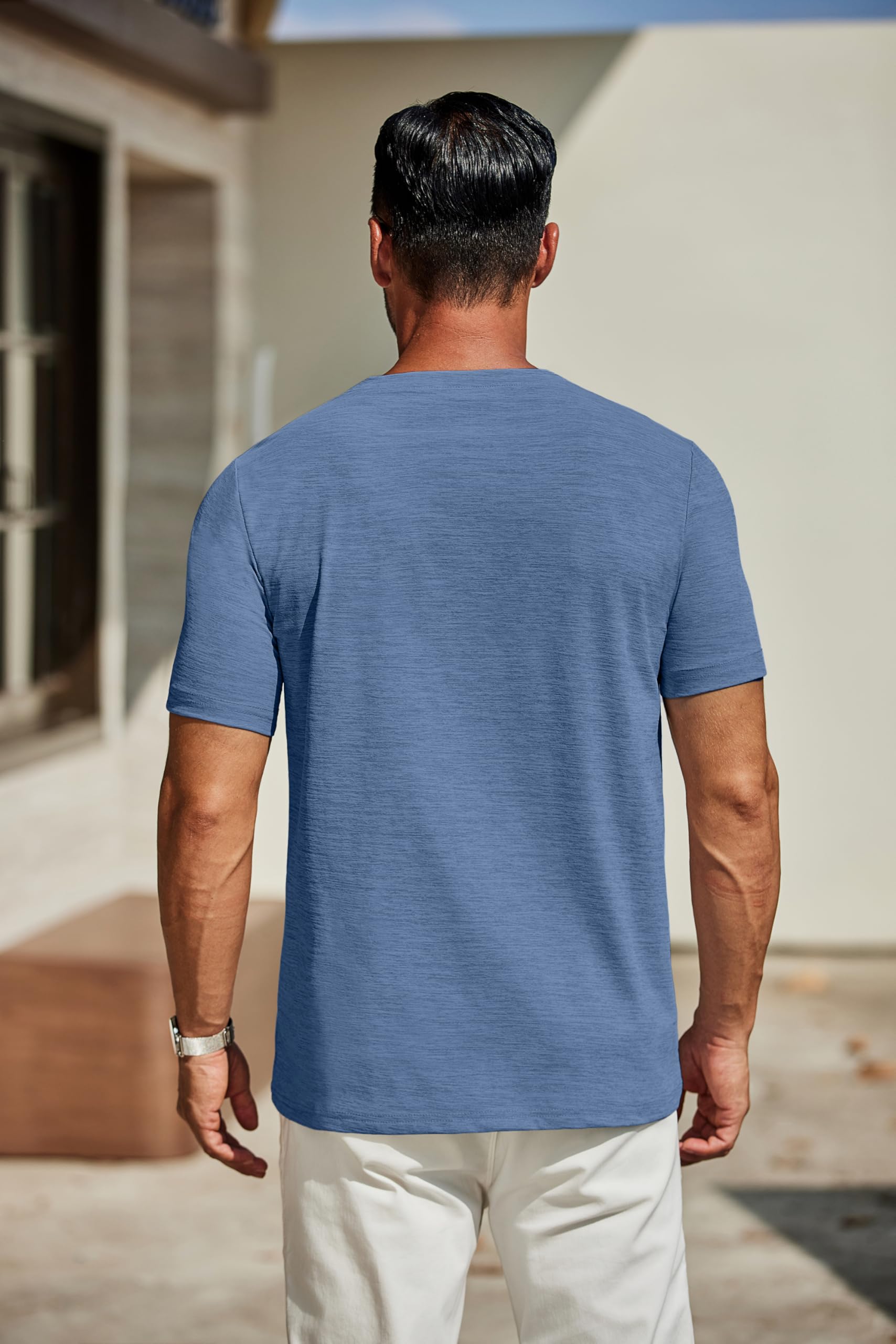 COOFANDY Men's T Shirts Short Sleeve Classic V Neck T-Shirt Casual Summer Basic Tee Shirt Dark Blue - Medaid International