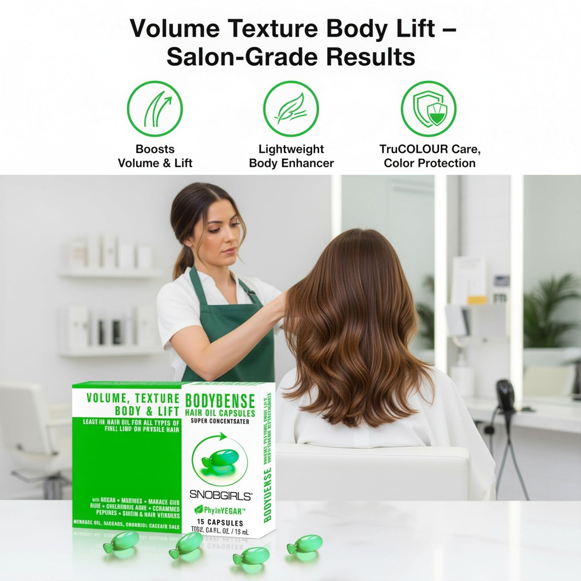 Volumizing Hair Oil Capsules – Leave-In Serum for Fine, Limp or Fragile Hair w/ Argan, Peptides & Ceramides | Mineral Oil, Sulfate and Paraben Free, Vegan | Fuller-Looking Body & Shine | 15Ct - Medaid International