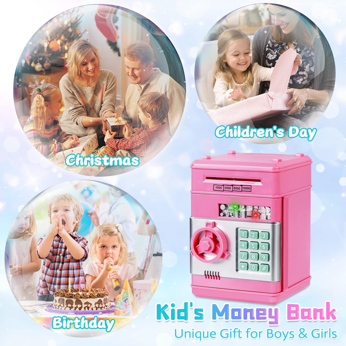 Refasy Electronic Piggy Bank Money Safe Password Money Box for Kids Ages 3+, ATM Bank Safe Coin Cash Banks Money Saving Box, Birthday for Girls 3 4 5 6 7 8 9 10 12 Years Old (Pink) - Medaid International