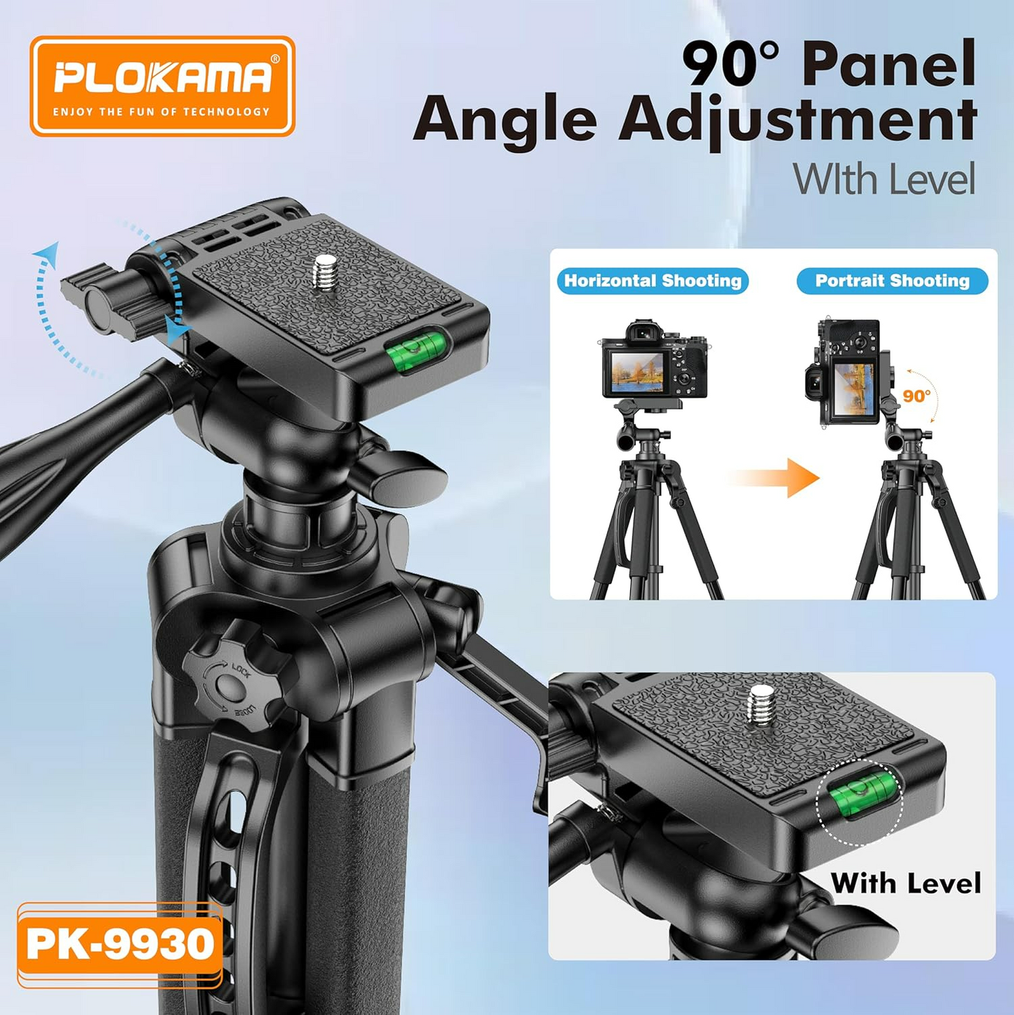 PLOKAMA Professional Tripod 150cm – 360° Rotation with Bluetooth Remote PK-9930