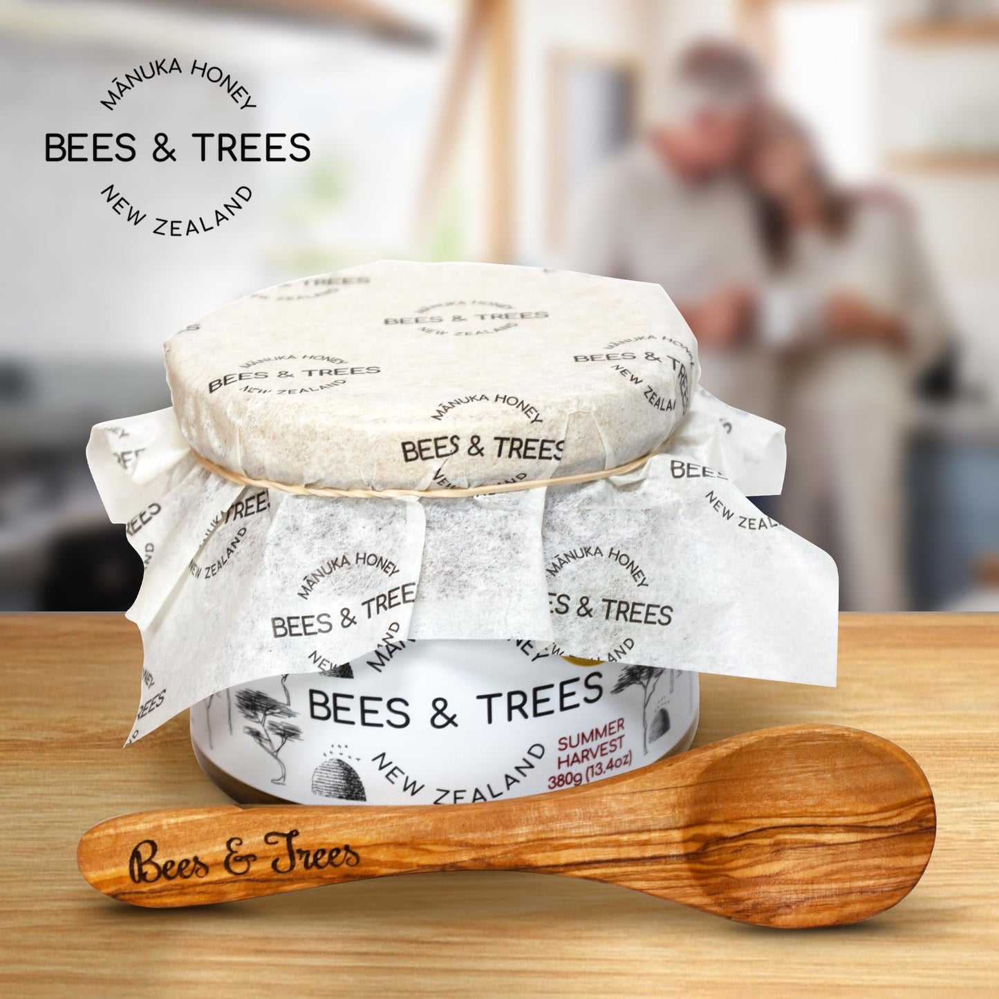 Bees & Trees Manuka Honey 350+ MGO – New Zealand Pure Monofloral, Raw – Premium & Minimally Processed for Health, Strength & Vitality – Unpasteurized Superfood in Gift Set – 380g (13.4oz) Glass Jar - Medaid International