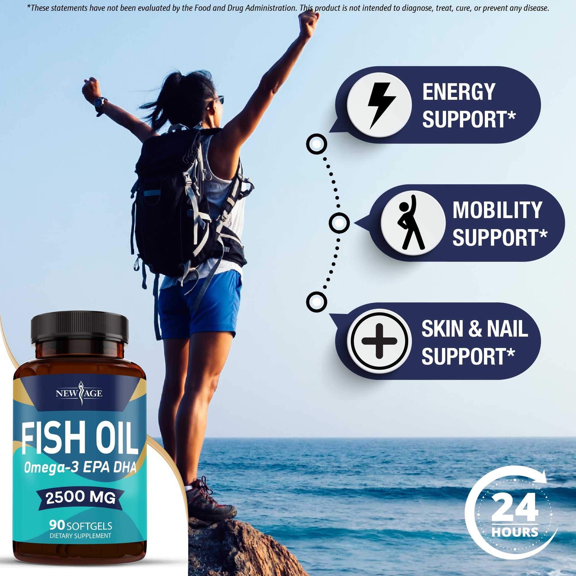 NEW AGE Omega 3 Fish Oil 2500mg Supplement Non GMO - EPA, DHA Fatty Acids Gluten Free (180 Softgels (Pack of 2)) - Medaid International