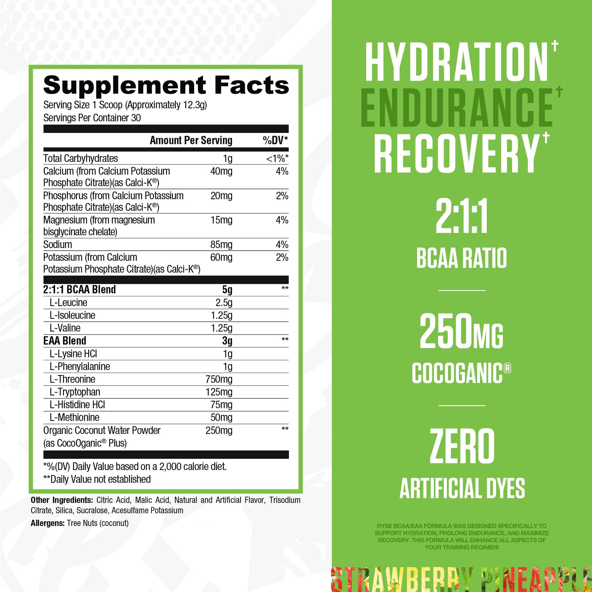 RYSE BCAA EAA Powder - Strawberry Pineapple - 5g Branched Chain Amino Acids, 3g Essential Aminos, Sugar-Free Electrolytes for Pre & Post Workout Muscle Recovery, Hydration and Strength - 30 Servings - Medaid International