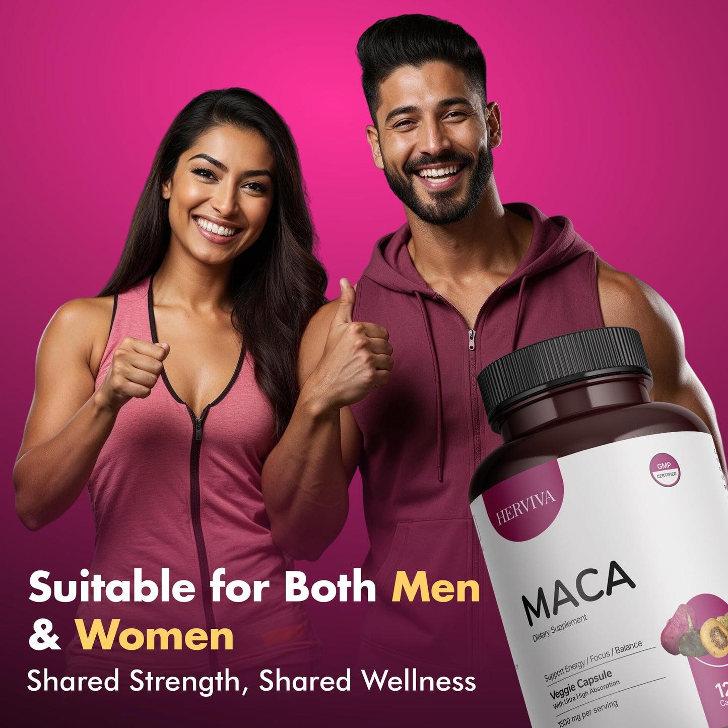 HERVIVA Maca Root Capsules for Women & Men – Maca Root Powder 1500mg per Serving – Vegan Veggie Capsules - Medaid International