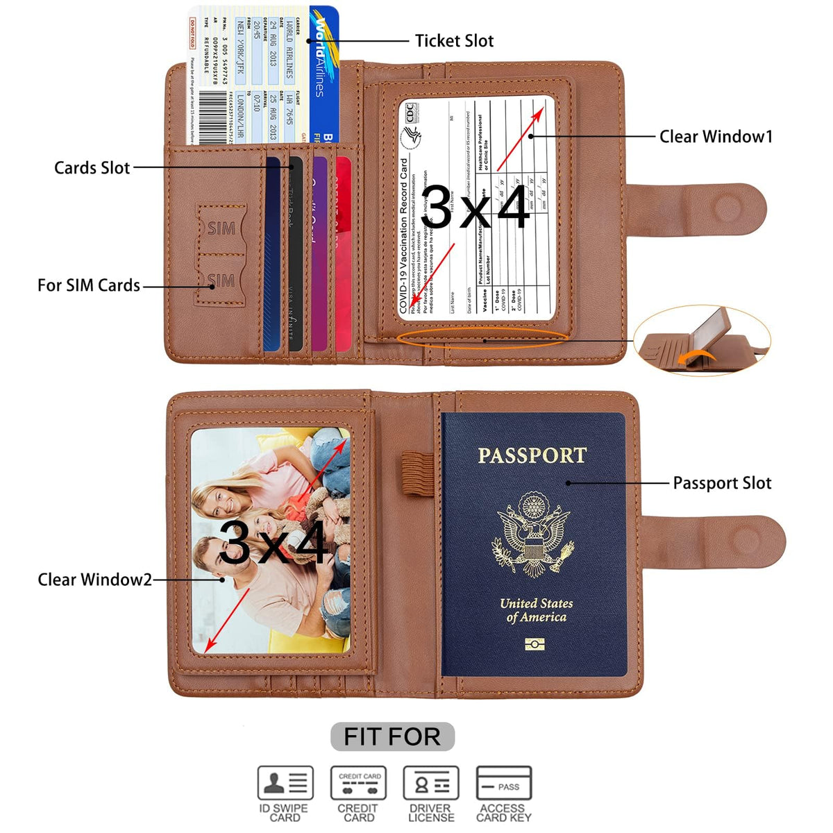 KASTWAVE Passport Holder, Passport Holder Card Slots, Creative Aircraft Certificate Storage Bag, Cute Passport Cover for Women and Men, Waterproof Rfid Blocking Travel Wallet (Borwn)