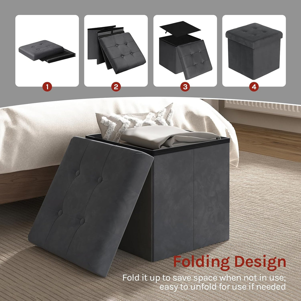 WOLTU Velvet Storage Stool (SH69GR)