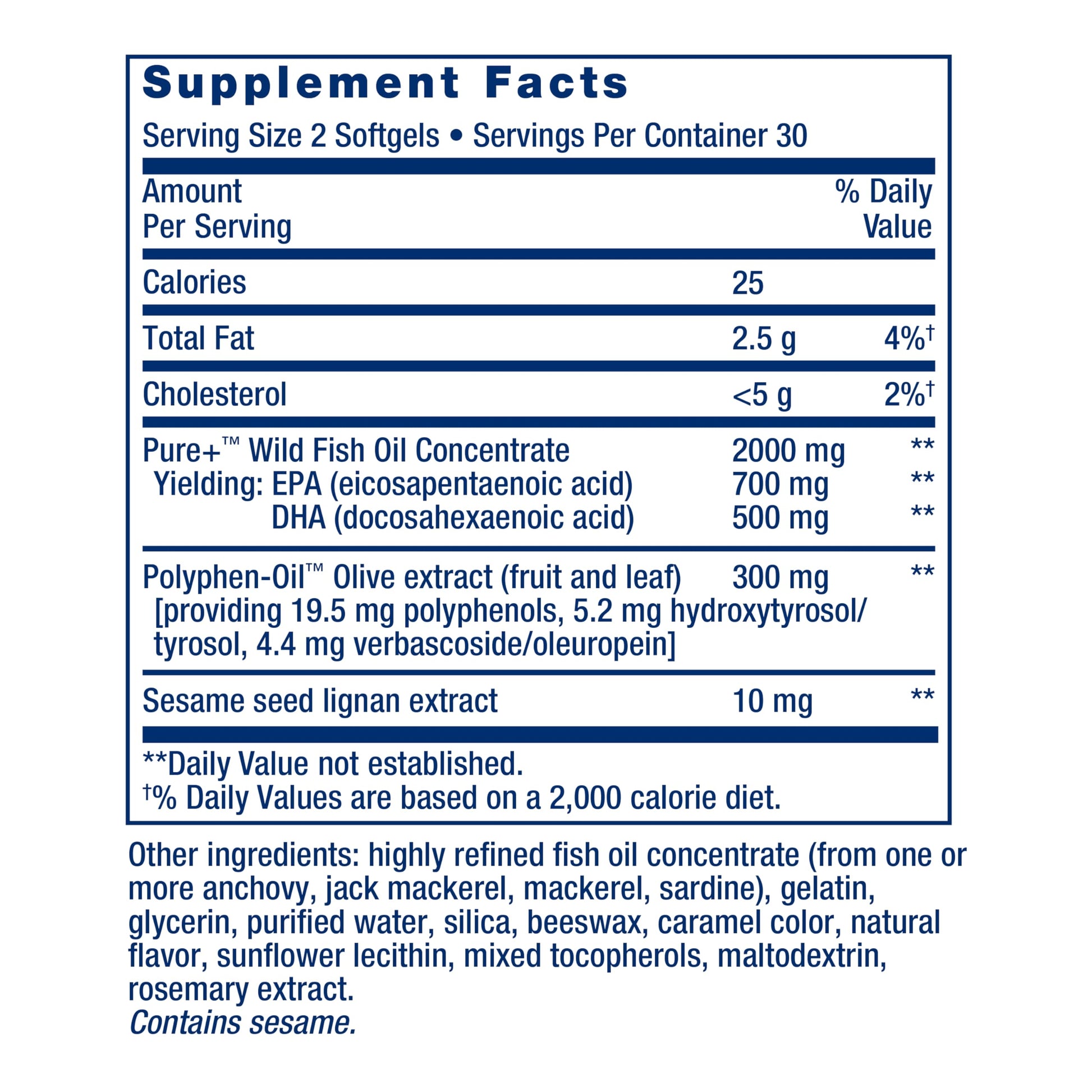 Life Extension Super Omega-3 EPA/DHA Fish Oil, Sesame Lignans & Olive Extract – Heart Health, Brain Health, Inflammation Health Support, Cholesterol Health Support, Gluten-Free, Non-GMO, 60 Softgels - Medaid International