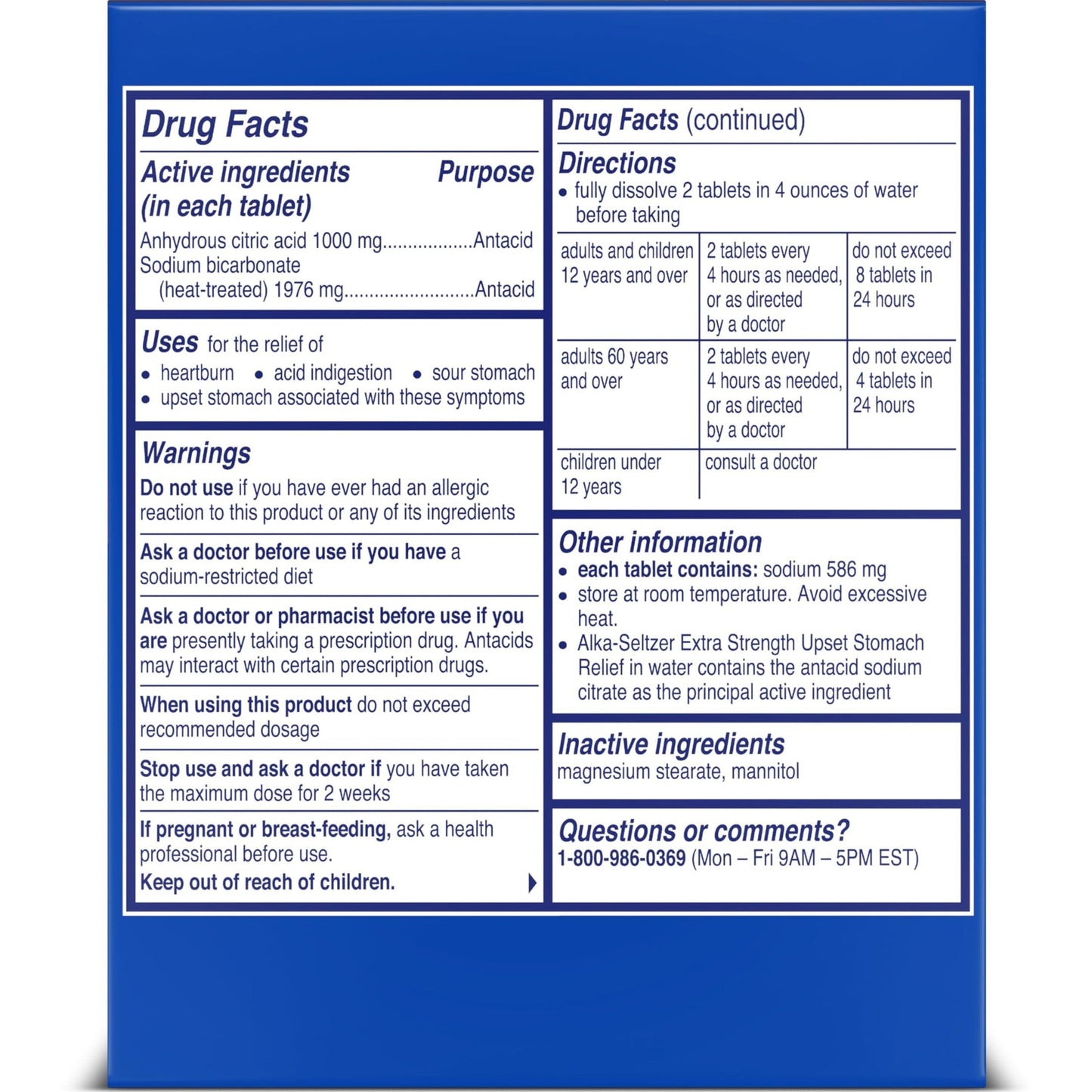 ALKA-SELTZER® Heartburn Relief, Extra Strength Antacid & Pain Relief Tablets