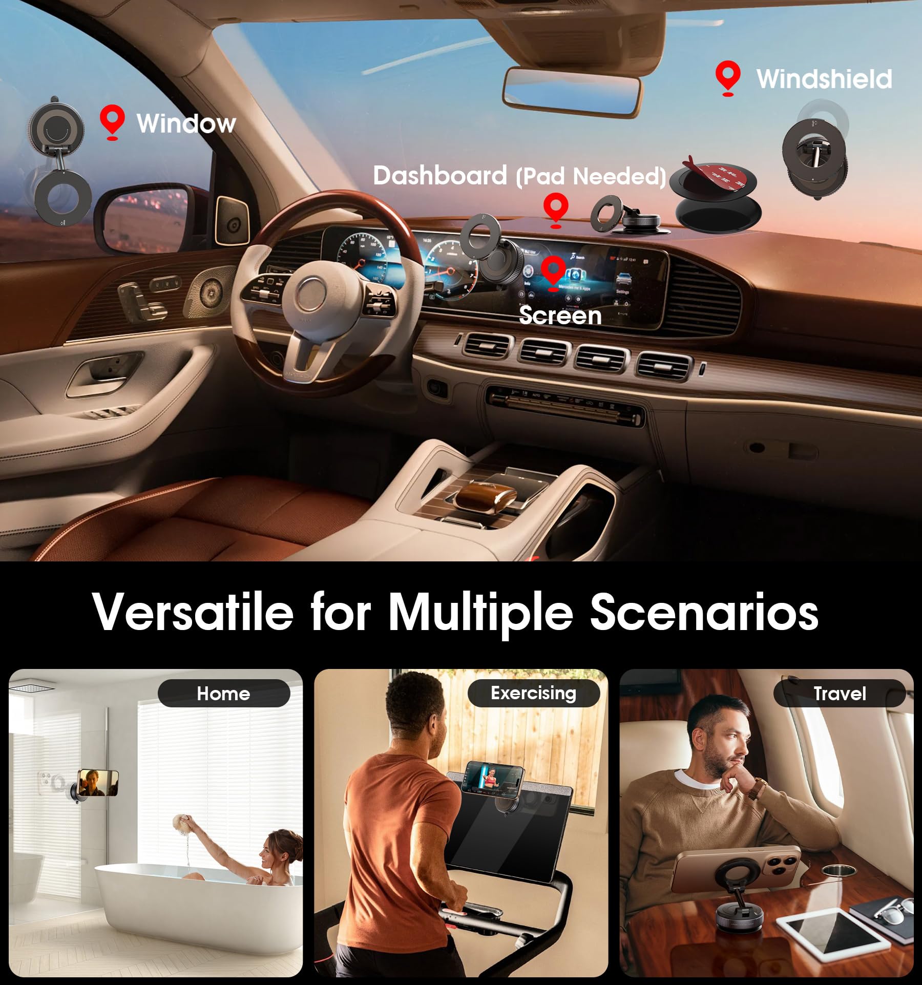 REOKILY 2026 Upgraded Vacuum Magnetic Car Phone Holder 360° Reinforced 96LBS Ultra Suction Cup Phone Mount for MagSafe Cell Phone Holders for Your Car/Gym/Mirror Mount for iPhone & Android - Medaid International