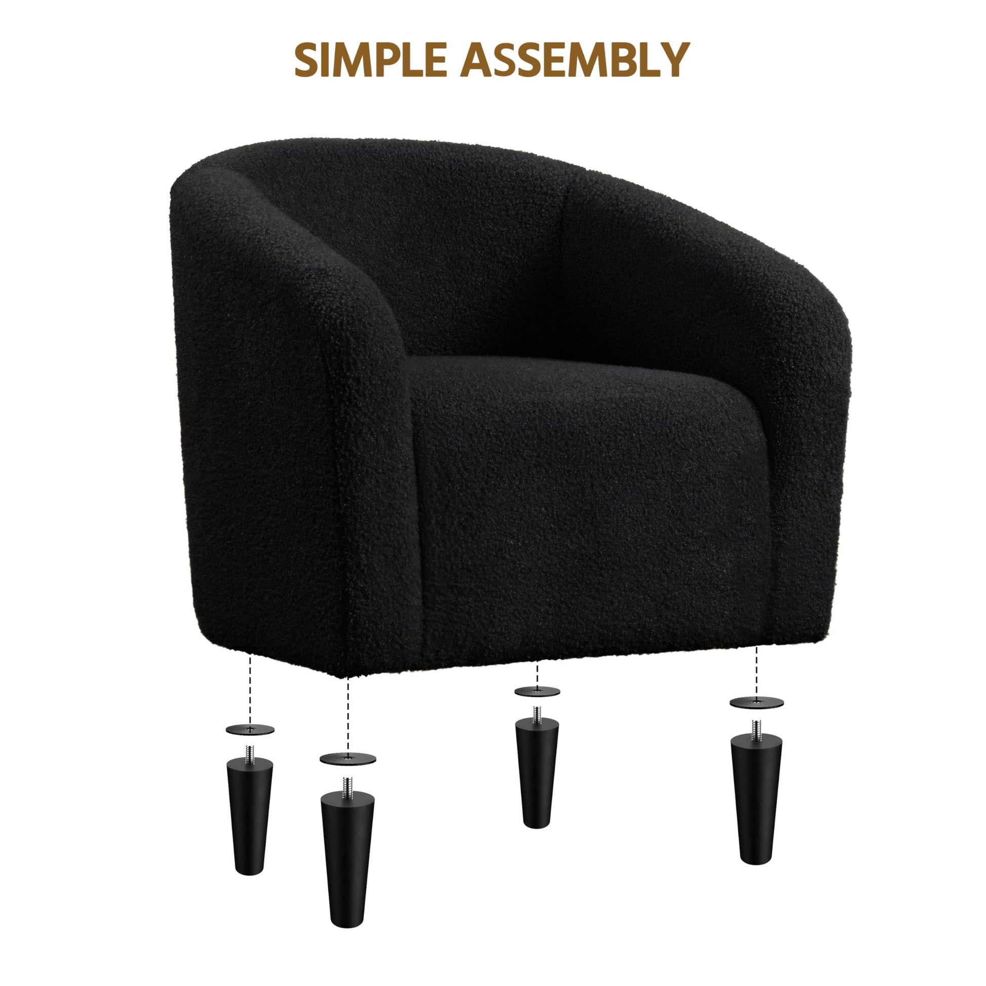Yaheetech Accent Barrel Chair, Boucle Fabric Club Chair, Furry Sherpa Elegant Armchair with Cozy Soft Padded, Suitable for Living Room Bedroom Reception Room Office, Black - Medaid International