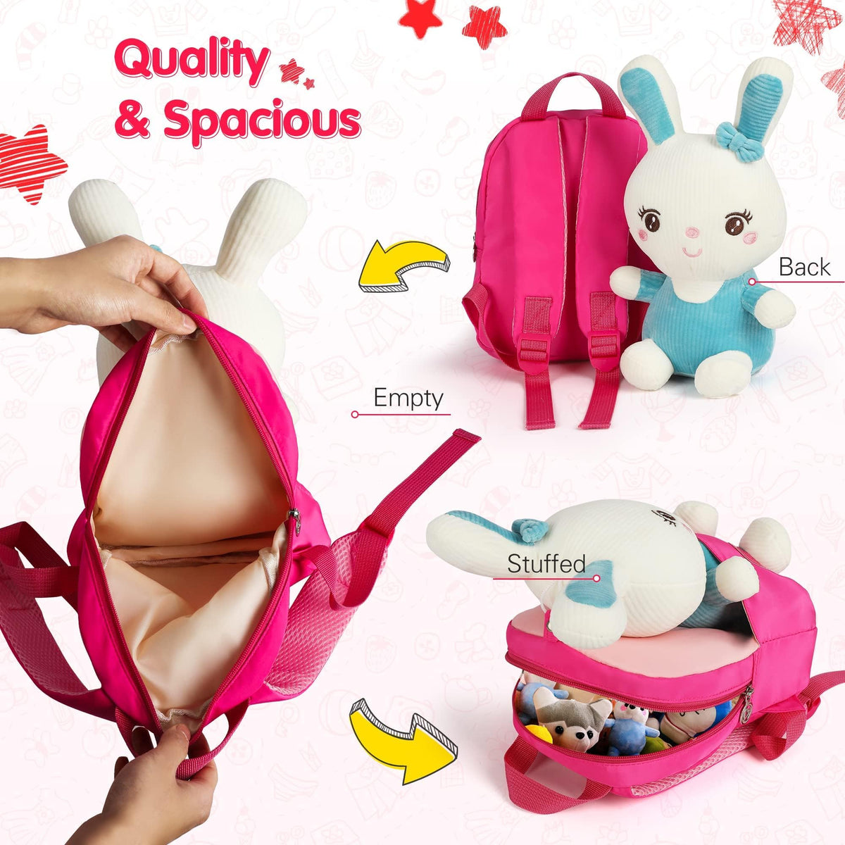 TERRIFI Lovely Toddler Backpack, Animal Stuffed Bunny Toy Kids Backpack, Suitable for Girls Preschool Shoulder Bag Gift