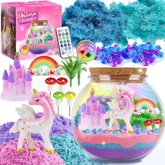 Unicorn Terrarium Kit for Girls, Light Up Unicorn Toys for Girls Ages 4-8