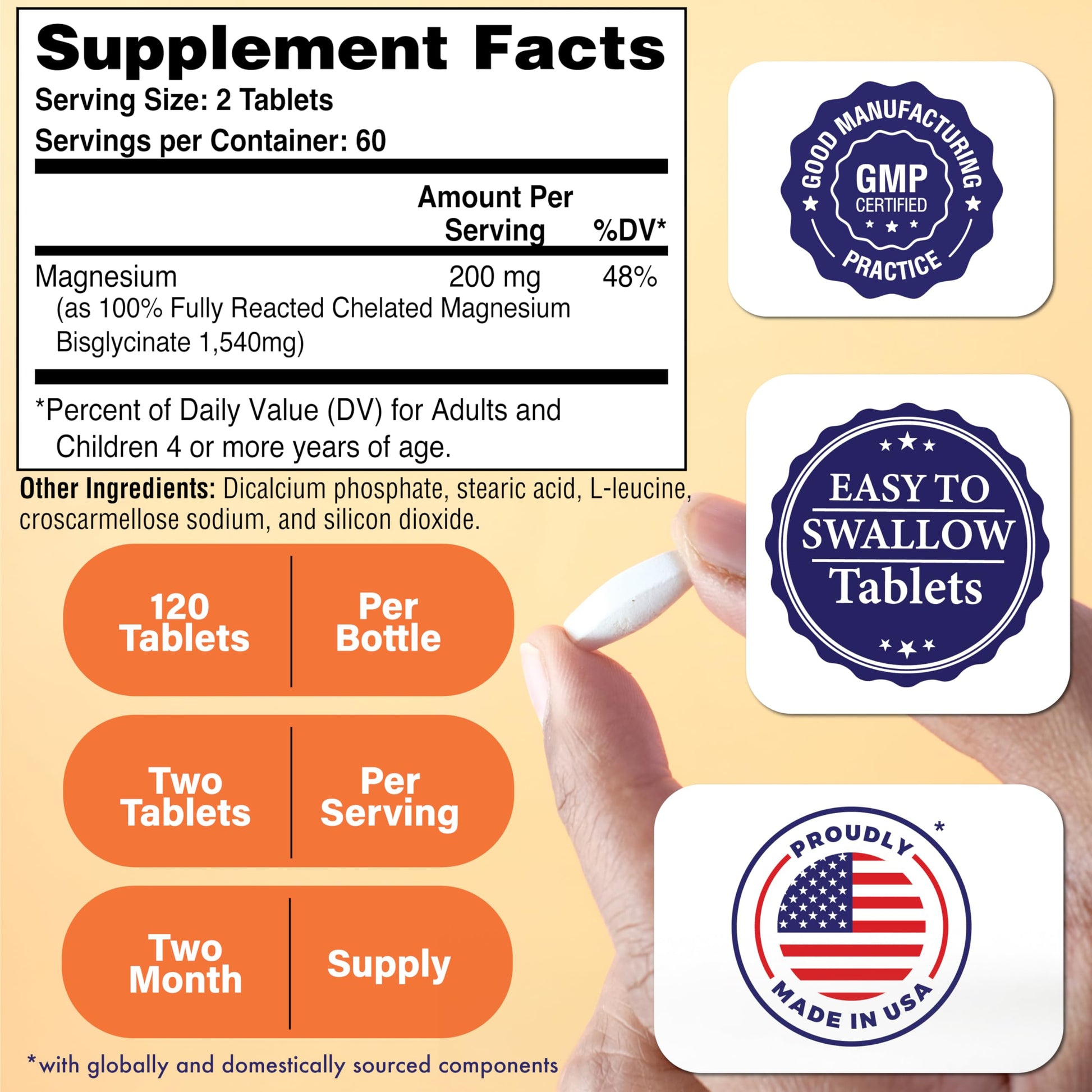 Magnesium Glycinate 200mg 120 Tablets | Fully Reacted Pure Magnesium Bisglycinate 1,540mg | High Absorption, Gentle on Stomach, Supports Relaxation & Nerve Function | Non-GMO by Health Thru Nutrition - Medaid International