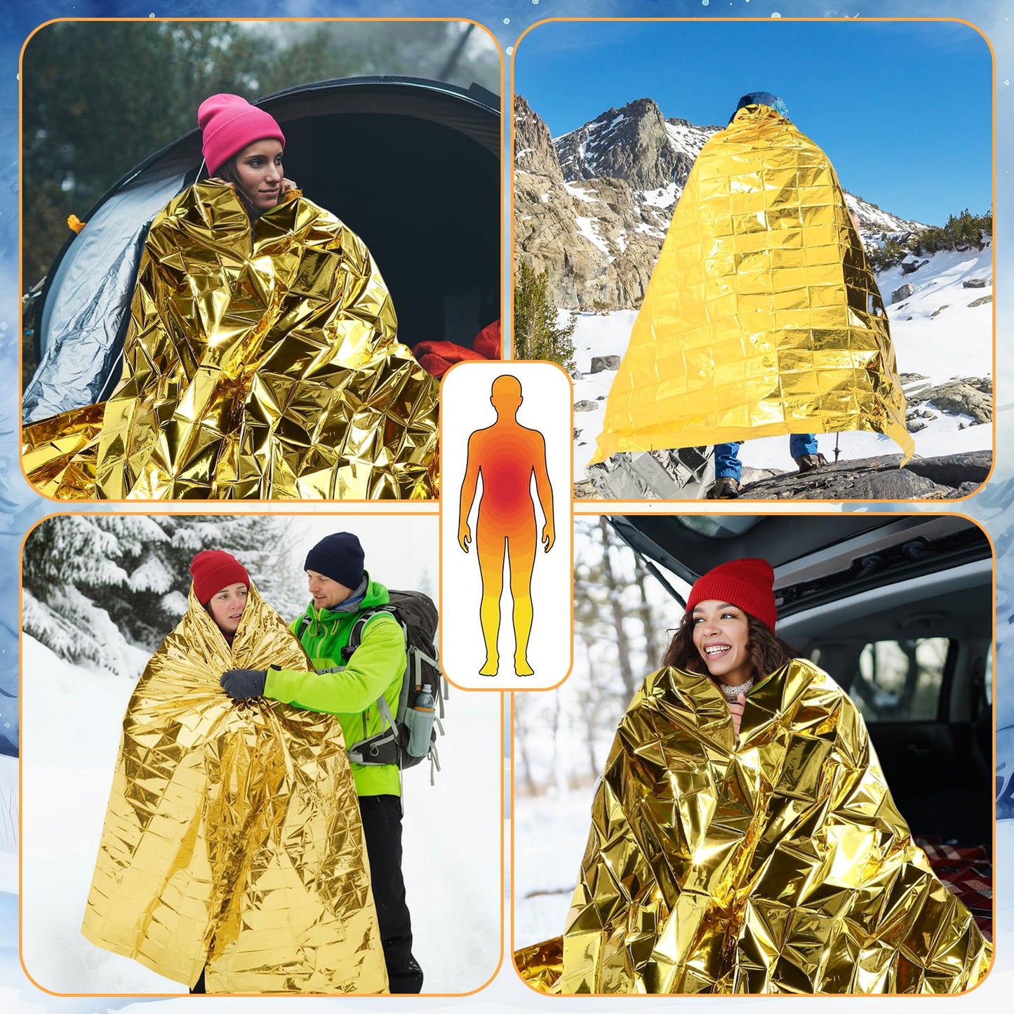 Shyyween 120 Pcs Emergency Blanket Beanie Hat Bulk Homeless Package Care Supplies Survival Kit for Cold Weather Outdoor Camping Hiking (Neutral)