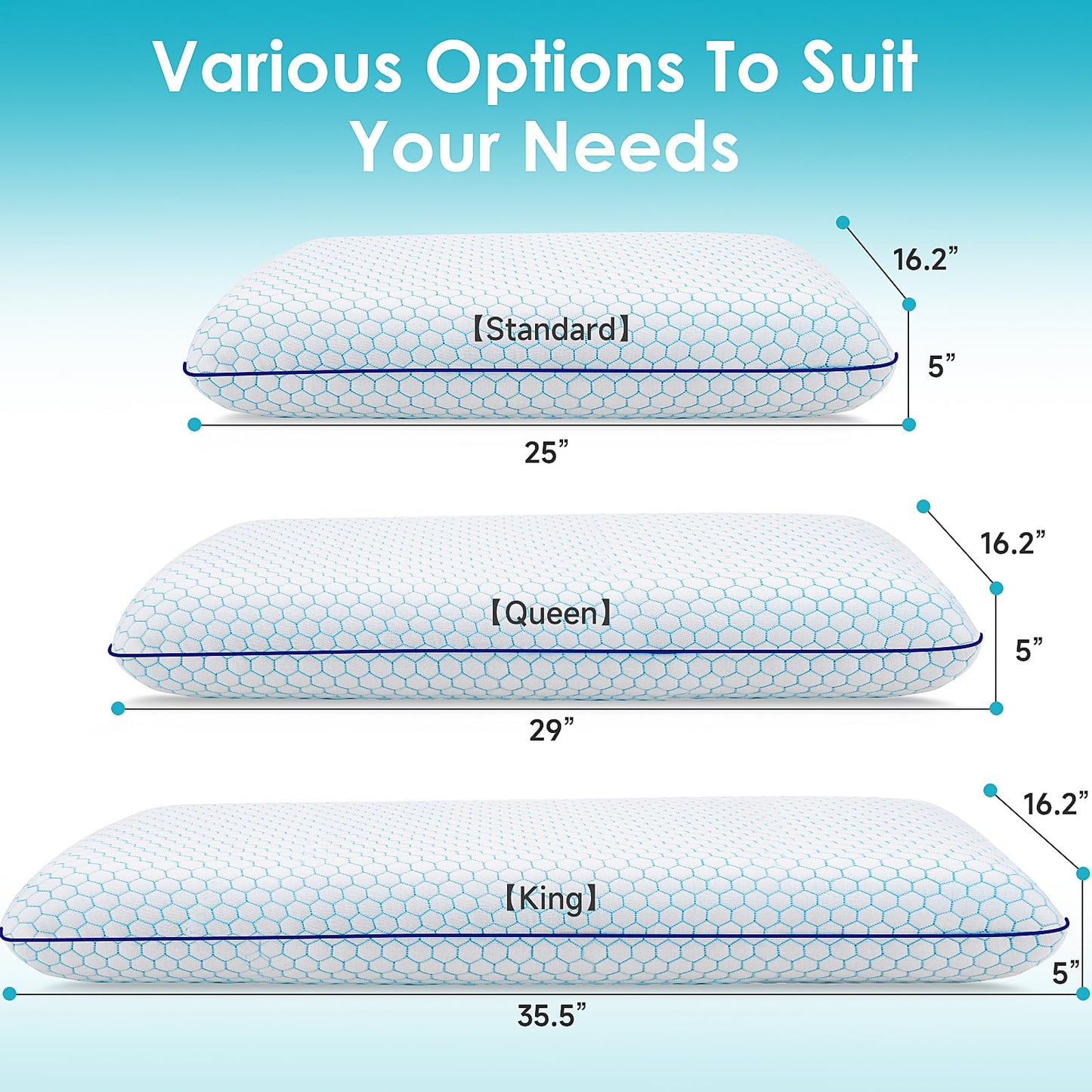 CushyOasis Memory Foam Pillows for Side, Back and Stomach Sleepers, Set of 2, Bed Pillow with Washable Cover and Breathable Mesh, Bed Pillow for Sleeping (Blue，Standard Size) - Medaid International