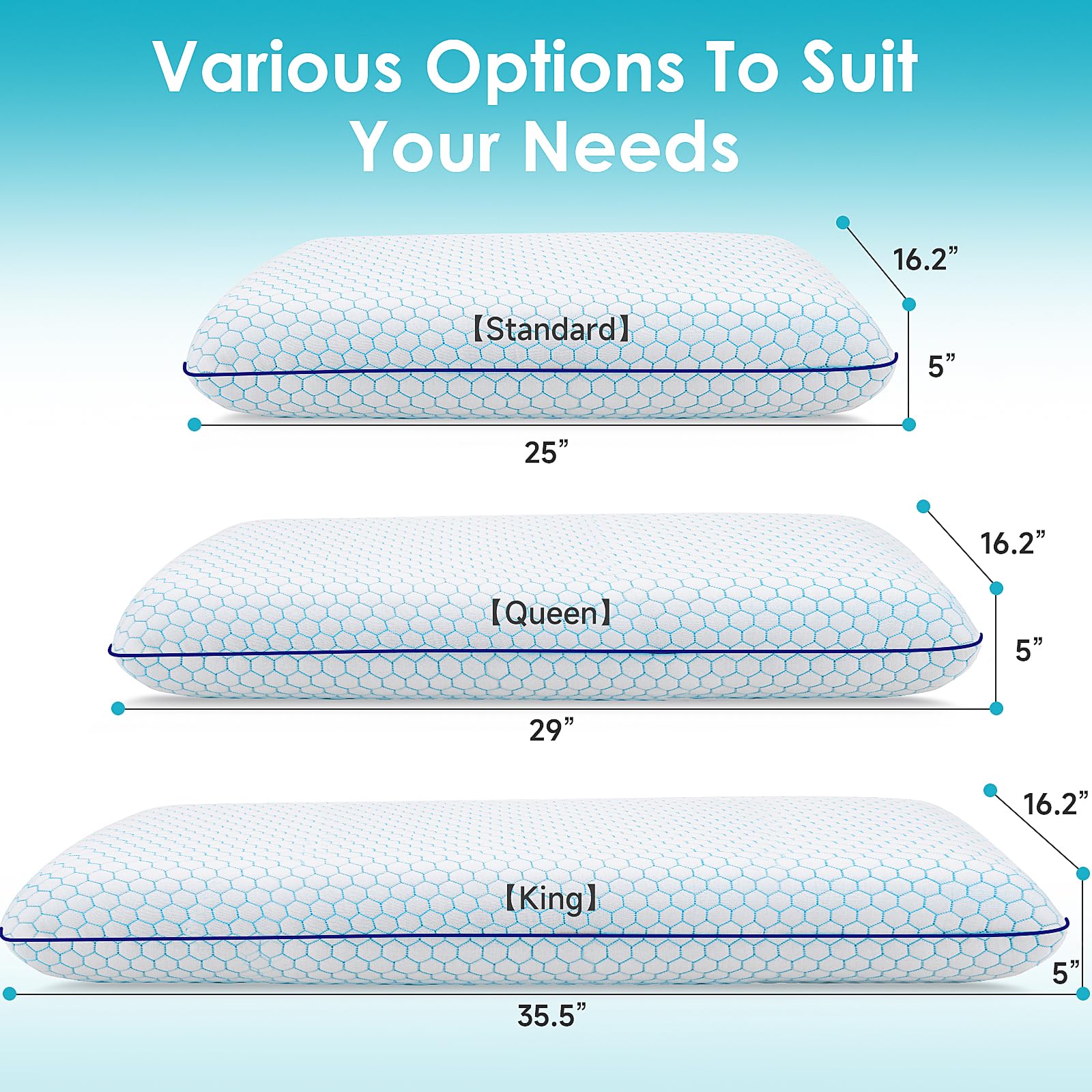 CushyOasis Memory Foam Pillows for Side, Back and Stomach Sleepers, Set of 2, Bed Pillow with Washable Cover and Breathable Mesh, Bed Pillow for Sleeping (Blue，Standard Size) - Medaid International